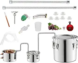 Destilador de álcool, 3/5/10/13,2 galões/12/20/30/50 litros, kit de destilação para álcool com tubo de cobre, termômetro embutido e bomba d'água para vinho, uísque e conhaque