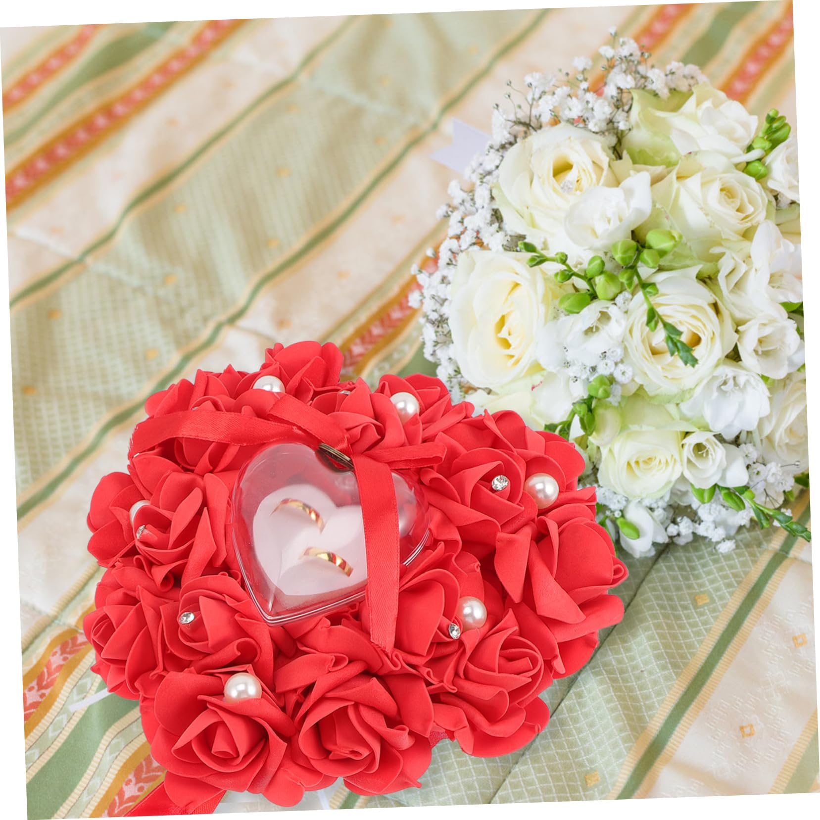 PACKOVE 5pièces Coussin De Mariage Cœur Avec Boîte à Anneau Élégante Accessoire Pour Cérémonies Et Propositions Romantiques