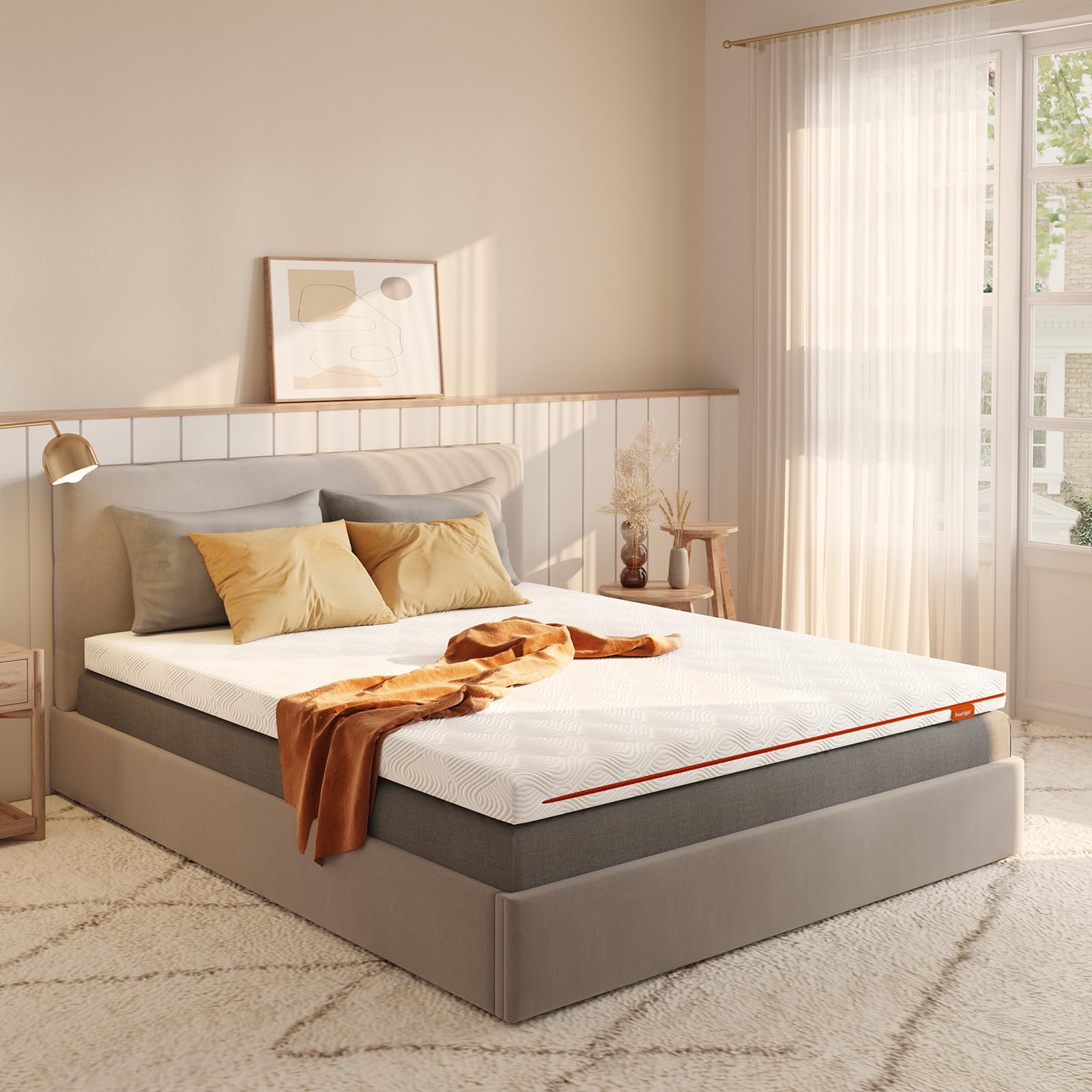 Sweetnight Topper 90 x 200 cm, Mattress Topper Visco-Elastic Mattress Topper Gel Foam Mattress Topper 90 x 200 cm, Gel Memory Foam Topper with Removable and Washable Cover, 5 cm Height, White Sweetnight Topper 90 x 200 cm, Mattress Topper Visco-Elastic Mattress Topper Gel Foam Mattress Topper 90 x 200 cm, Gel Memory Foam Topper with Removable and Washable Cover, 5 cm Height, White