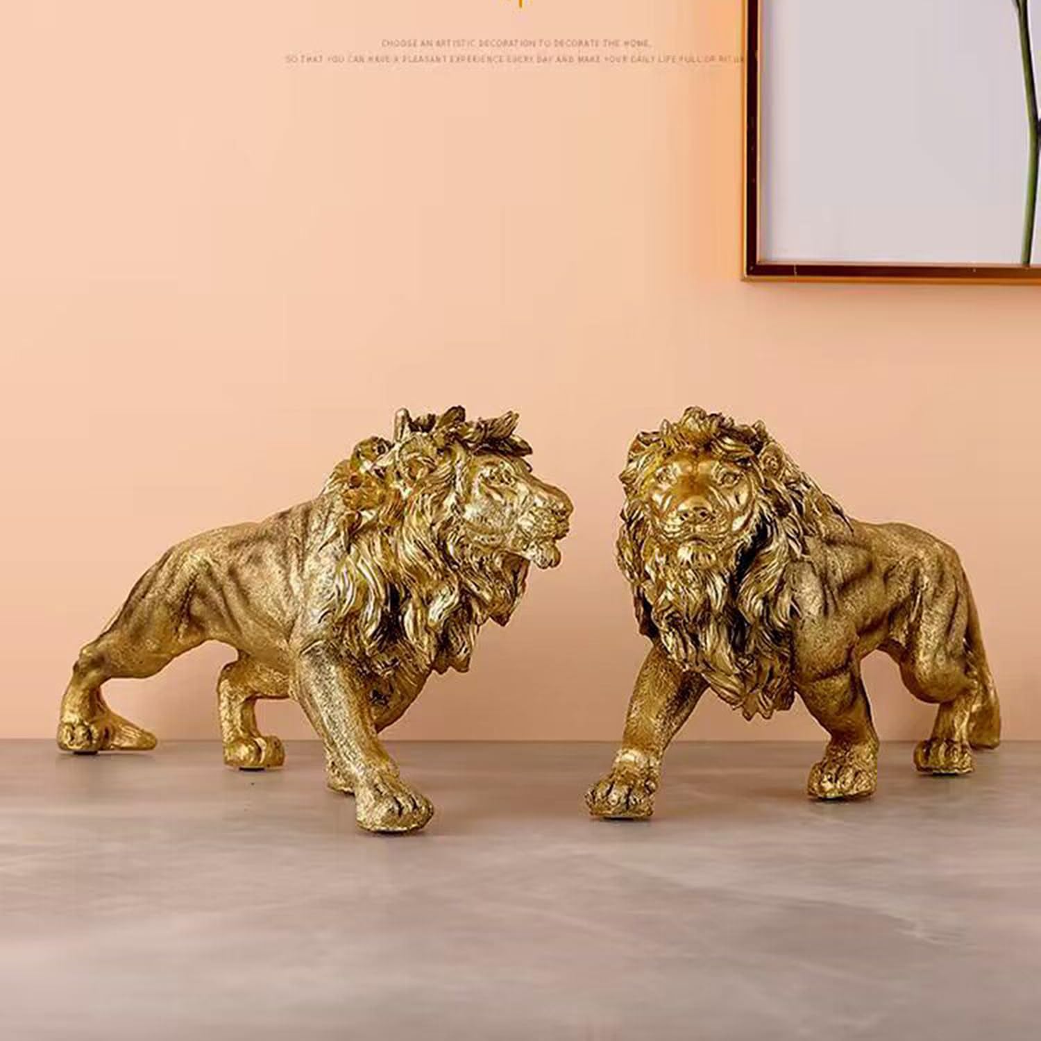 Statua di leone in resina, da collezione, 37 cm, scultura per casa, soggiorno, veranda, scrivania (oro, 37 x 10 x 18 cm)