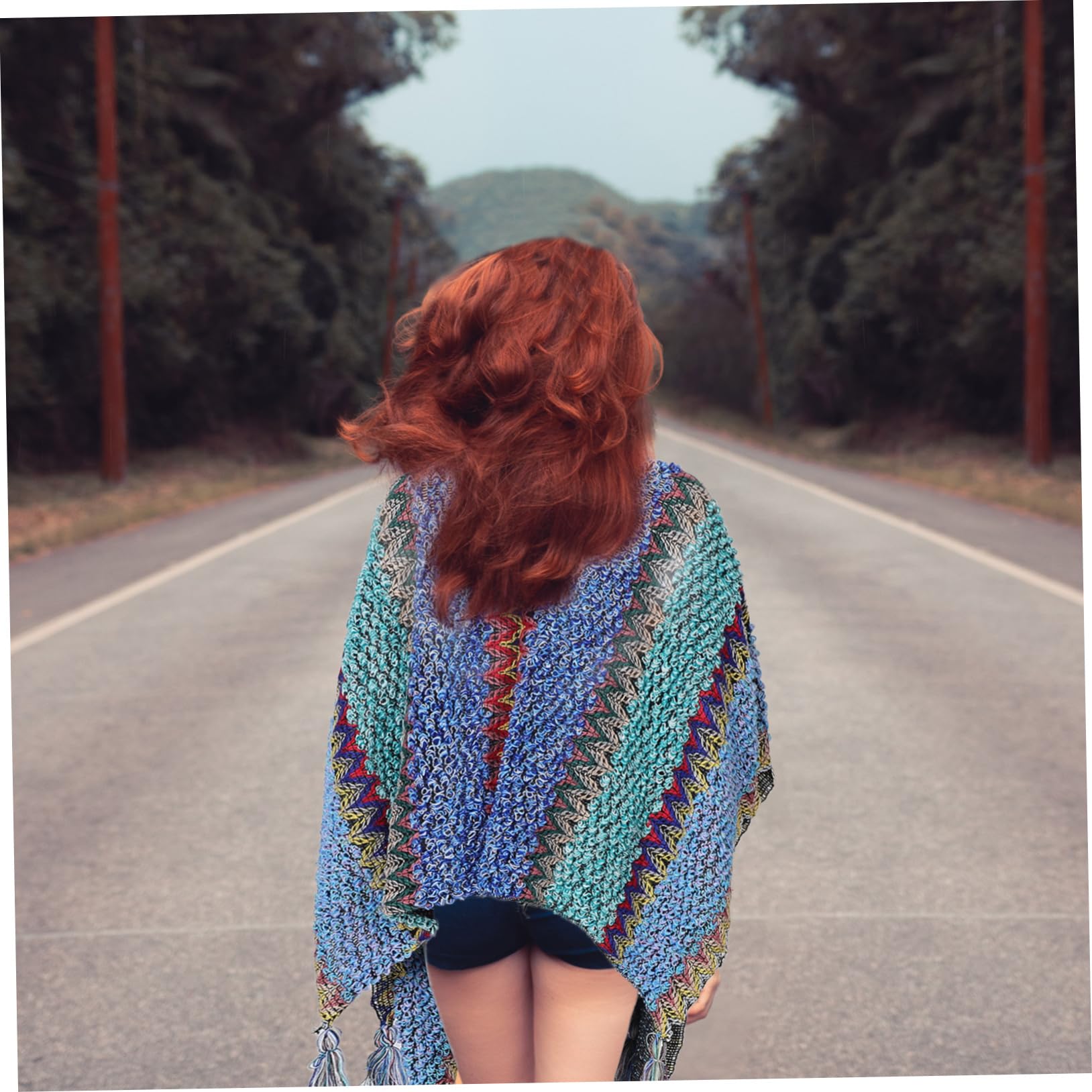 Balacoo Poncho Suéter con Borlas y Cálida para Mujer para y Sesiones Fotográficas Casual y Chic Color Azul