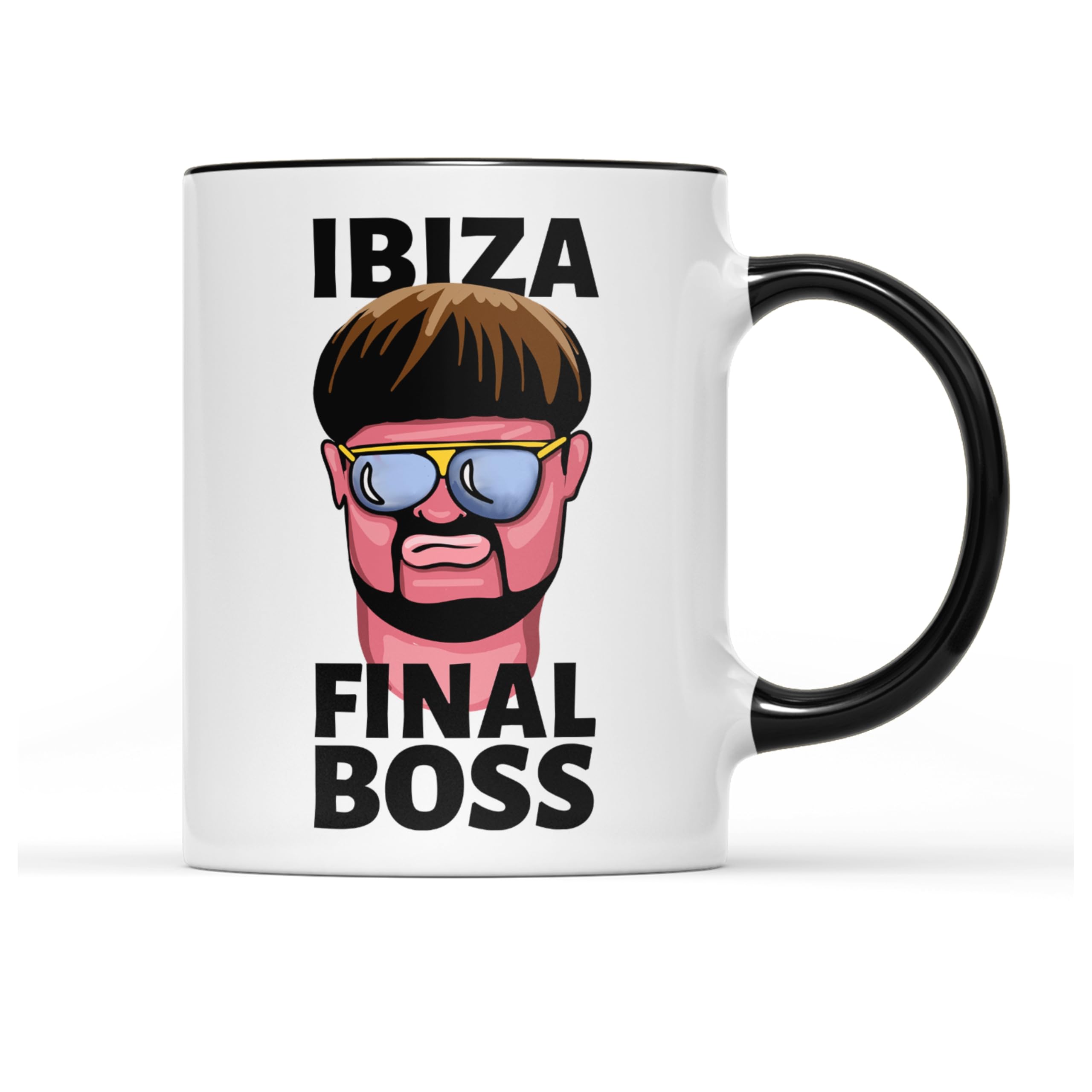 Ibiza Final Boss Meme -Jack Kay, A Club-goer Whose Bowl Haircut,  Sunglasses, Gold Chain, & Confident Dance Moves Viral Online Mug 11oz  Coffee Tea, Latte Dishwasher Cup for Home, Office, Kitchen :