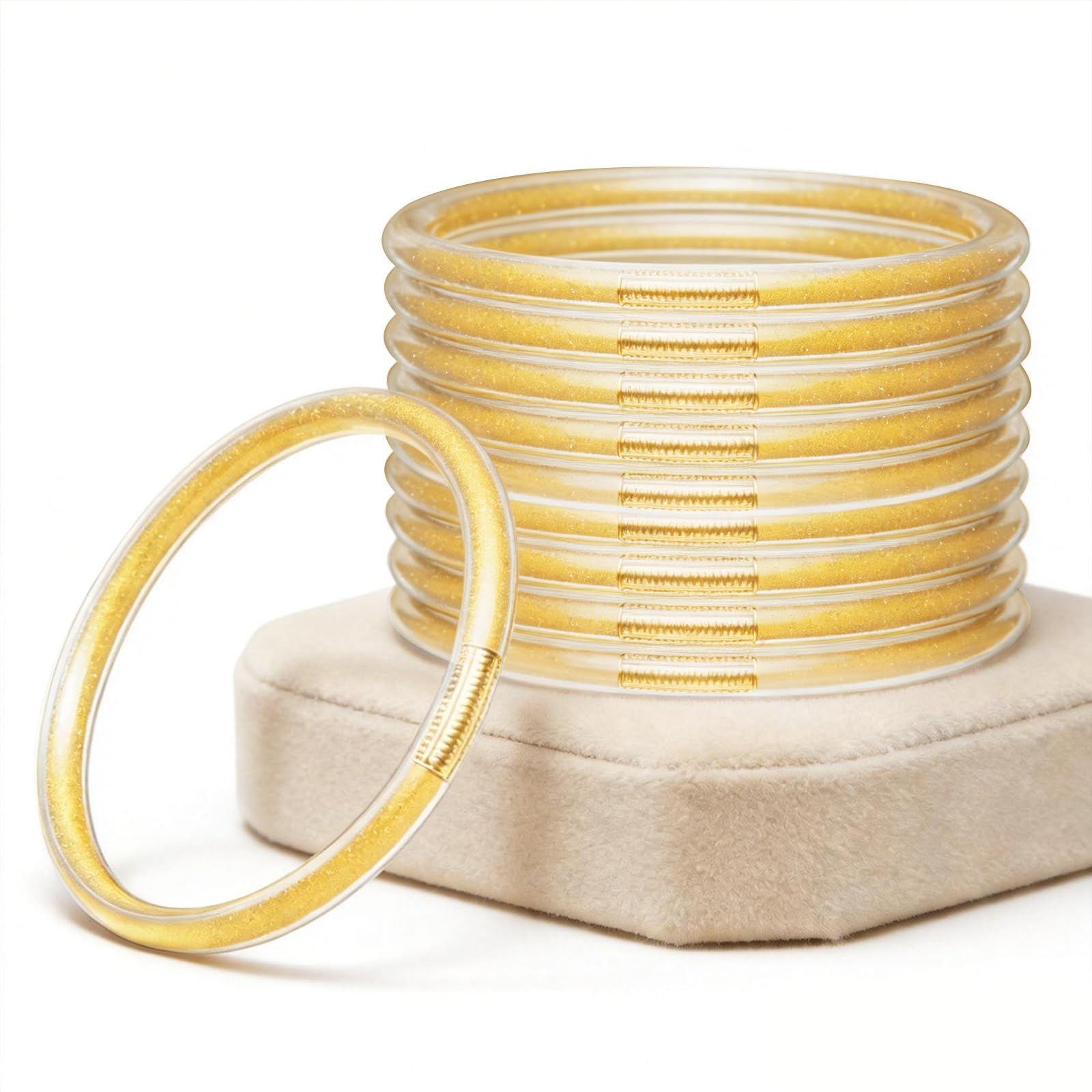 Glitter Jelly Bracelets, Soft Silicone Glitter Filled Jelly Bangles Bracelets Women- Sparkling Fashion Bangles for Women