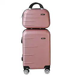 Kit Mala de Bordo Silent Ipanema + Frasqueira - Padrão ANAC | Rígida em ABS | 4 Rodas Duplas 360° | Cadeado Numérico Integrado | Leve e Resistente (Rosé Gold)