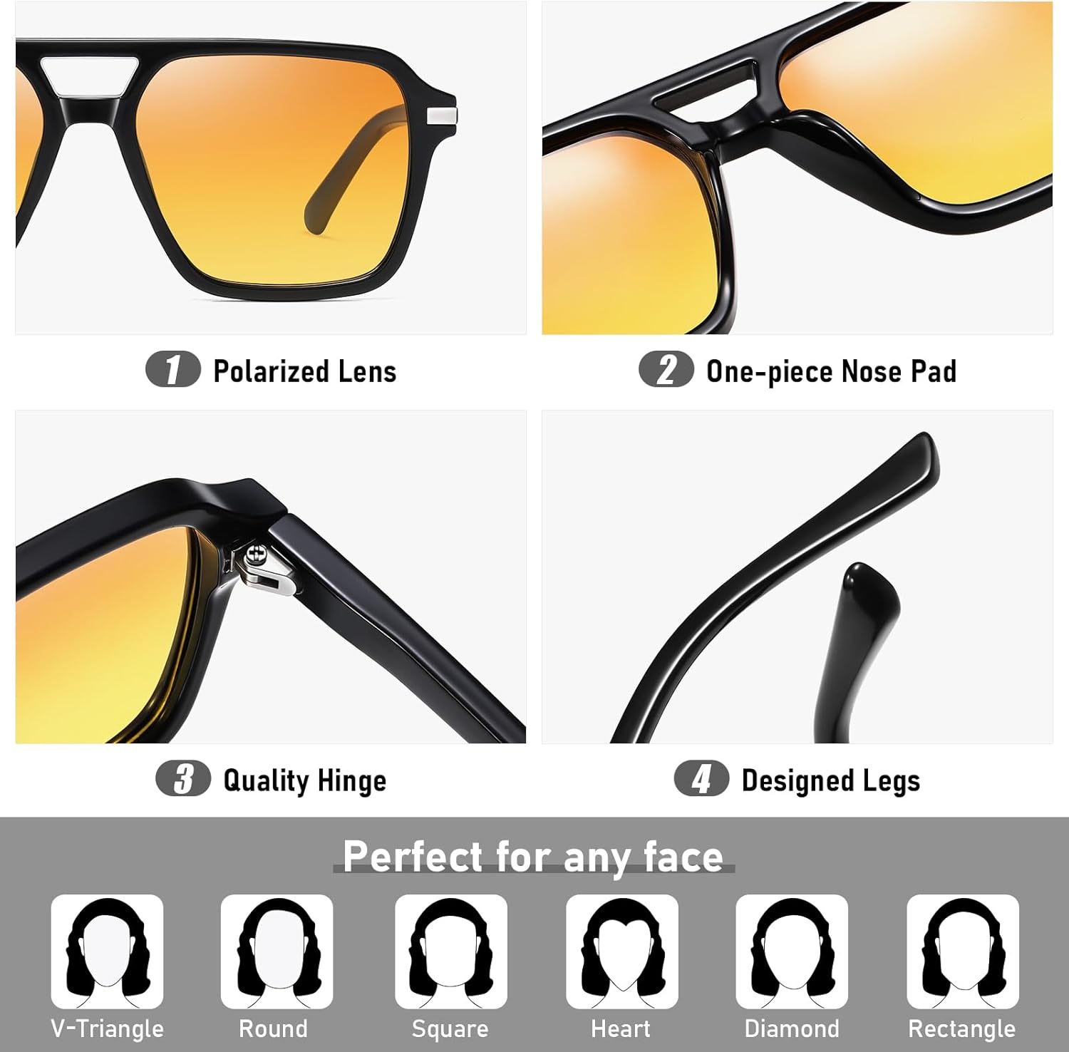 Night Vision Driving Glasses Polarized Anti-glare, HD Yellow Tinted Glasses for Women Men - Image 4