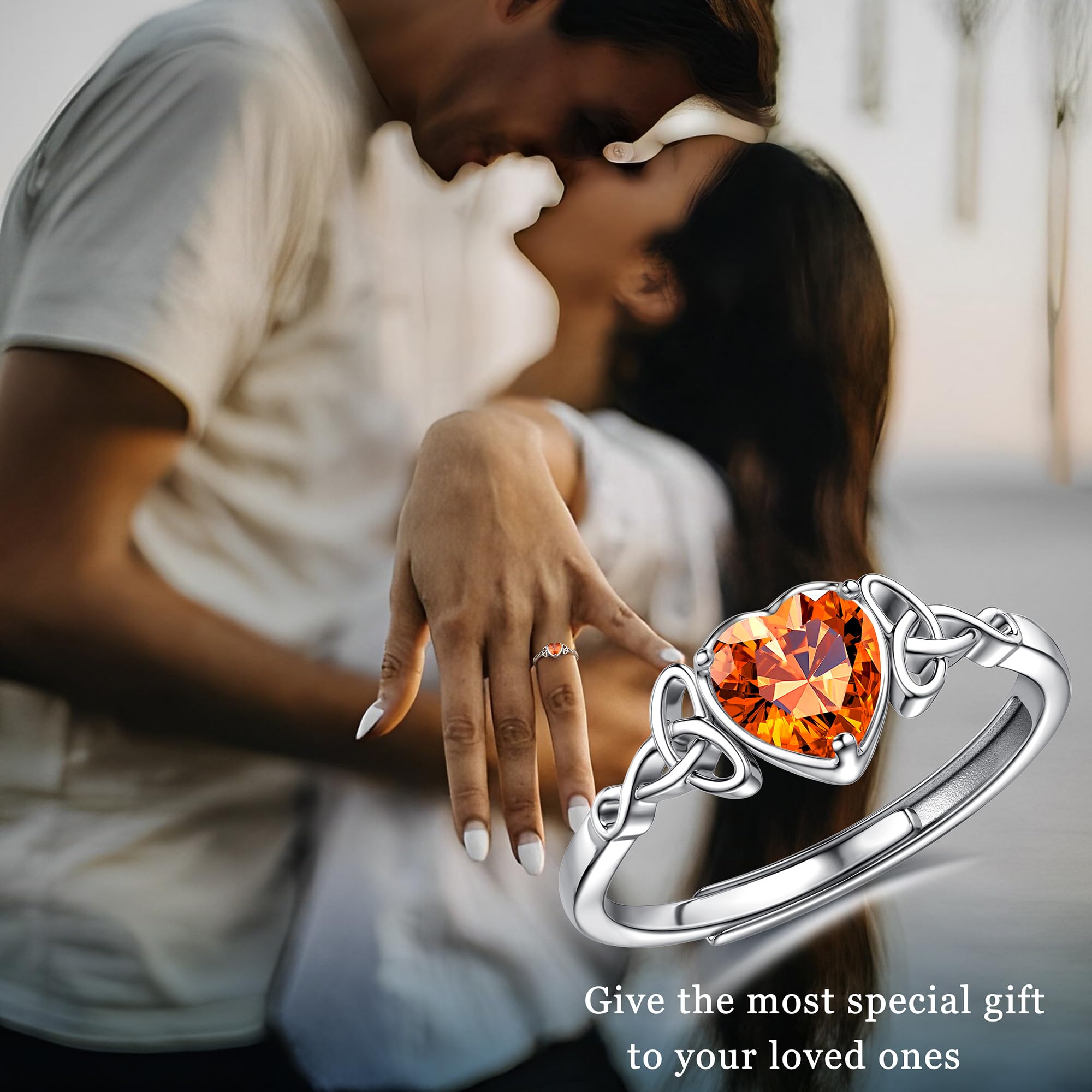WBDWWTD JeweBella 925 Sterling Silber Ringe für Frauen, Verstellbarer Herz-Geburtsstein, keltischer Knotenring, Verlobungsring, Hochzeit, Versprechensring, Daumenringe für Frauen und Mädchen,