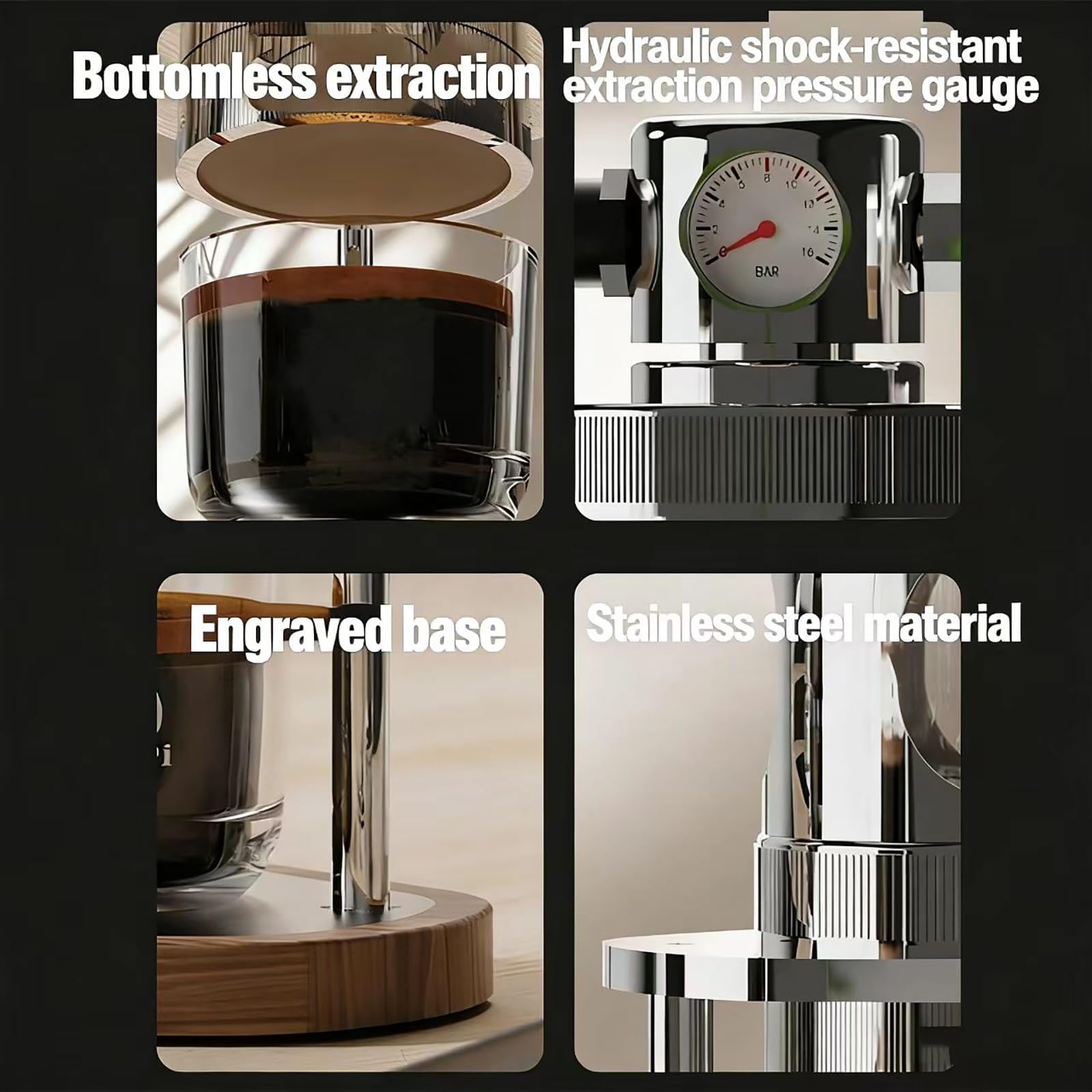 Macchina da caffè pneumatica, macchina da caffè manuale con manometro per una perfetta preparazione, design compatto per casa e viaggi, facile da usare