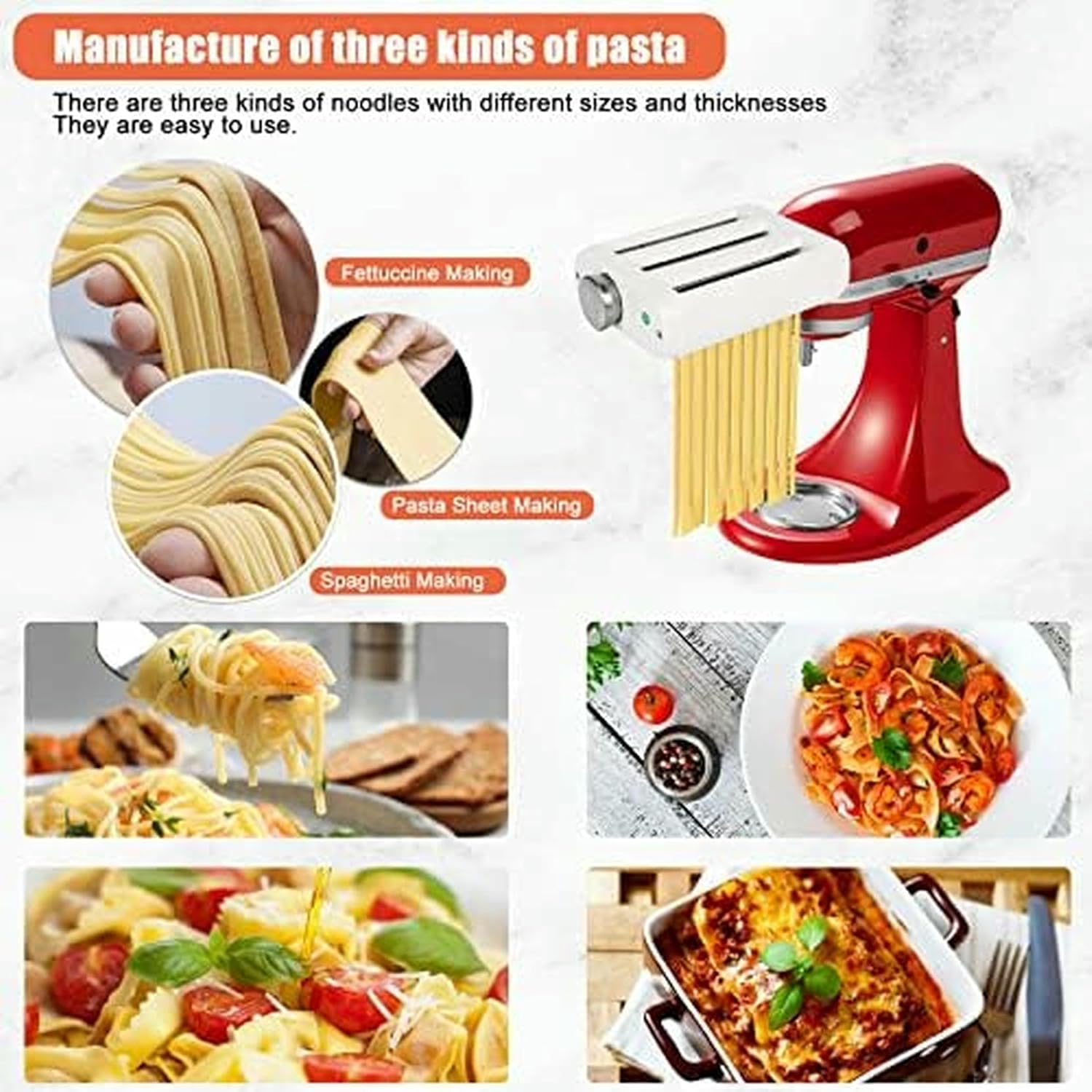Stainless Steel Pasta Maker Attachment, Pasta Roller & Cutter for Stand Mixers, Includes Cleaning Brush for Easy Maintenance