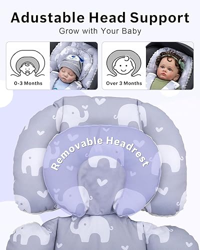 Miniatura 2 de Soporte de cabeza de asiento de automóvil para bebé con reposacabezas extra, inserto ajustable para asiento de automóvil infantil con almohadillas