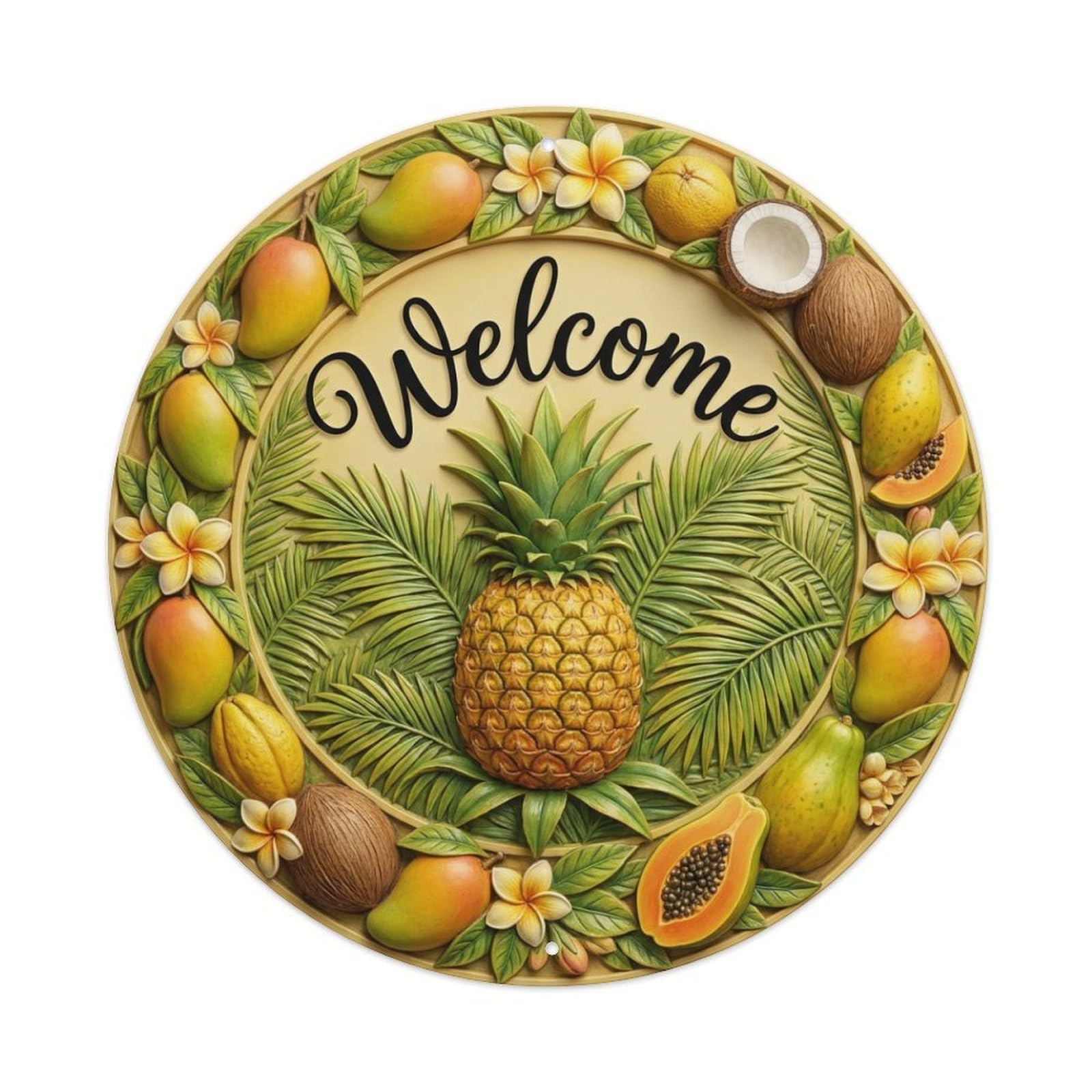 Metal Tin Sign Pineapple Fruit Welcome Tropical Feast