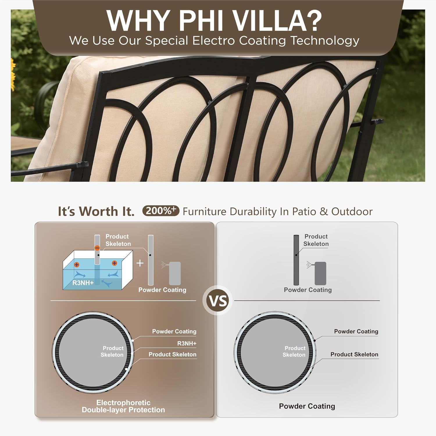 PHI VILLA Outdoor Patio Furniture Set with 56" Fire Pit Table, 4 Pieces Heavy-Duty Rattan Wicker Metal Patio Conversation Sets for Backyard Garden Deck