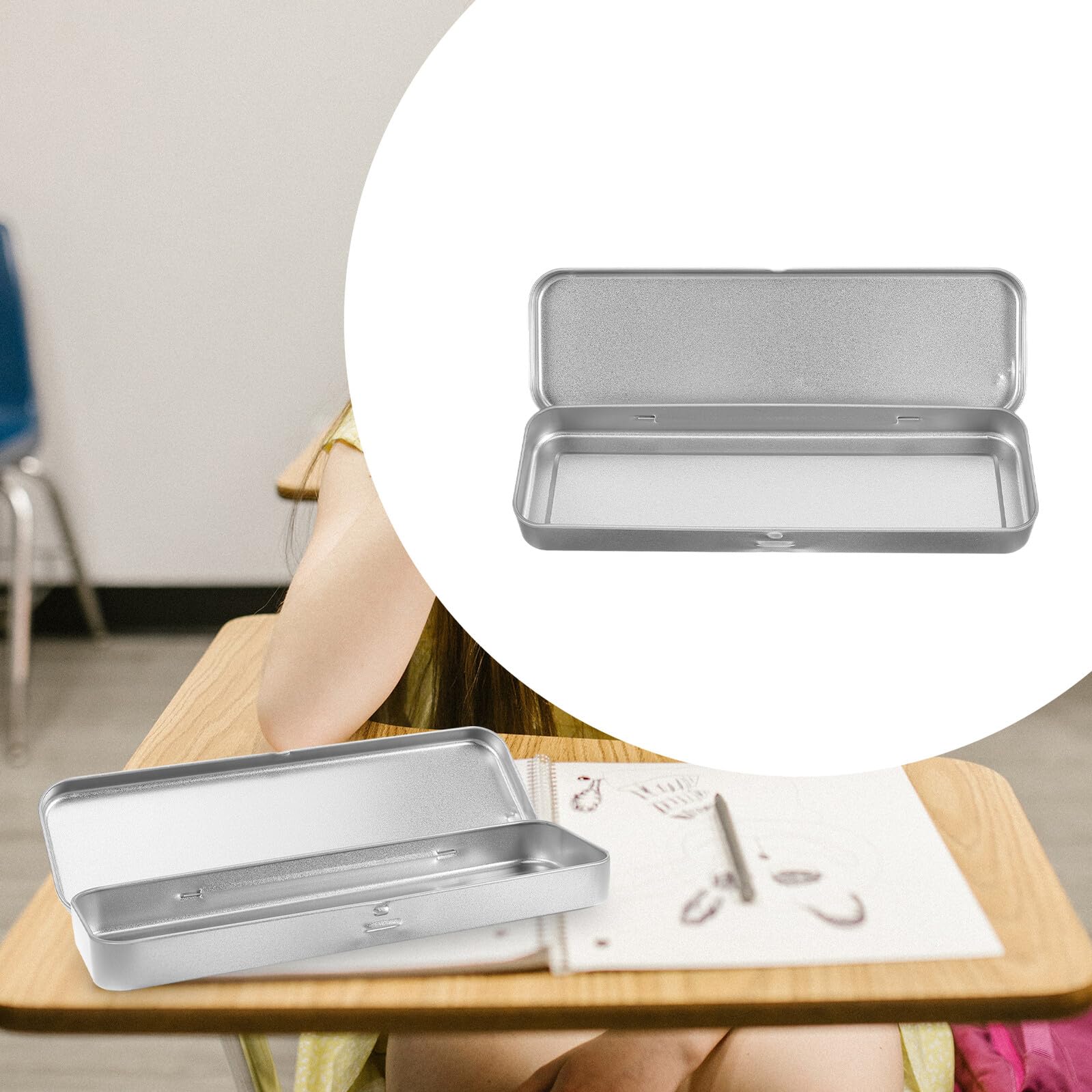 Scatola Portapenne in Metallo Rettangolare Argento, Astuccio Singolo Strato per Studenti e Ragazzo Ragazza, per Scuola e Organizzazione di Cancelleria