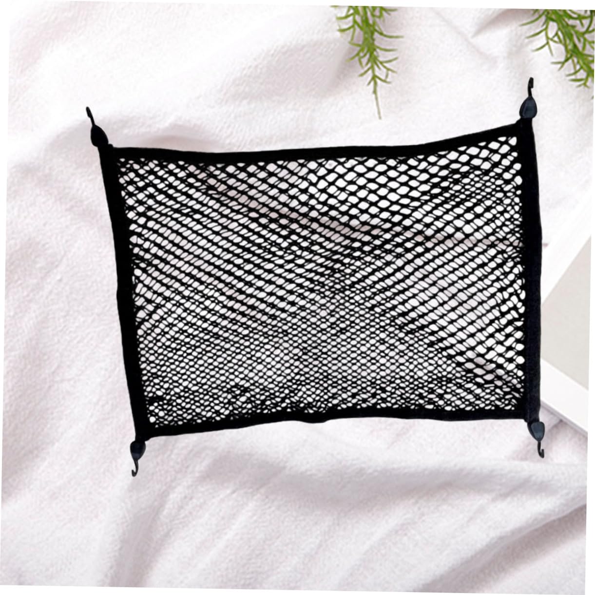 Rete Portabagagli Doppio Strato 100x80 Cm Nera per Bagagliaio Auto | Tessuto e Plastica, 4 Ganci Autobloccanti Inclusi, Formato Elastico 100x80 Cm