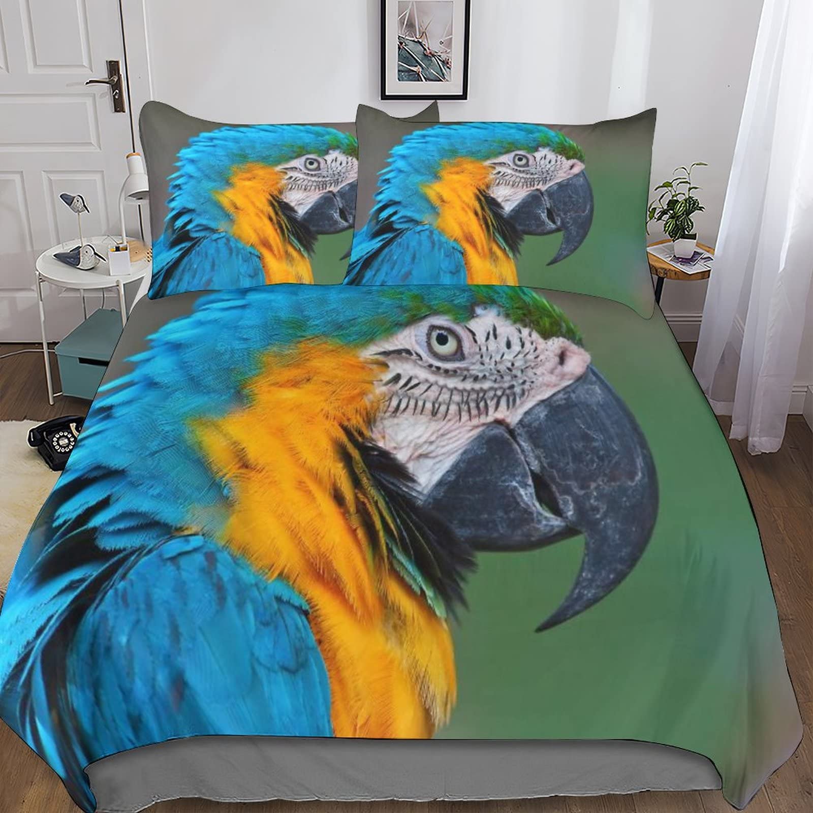 Housse de couette perroquet 3D facile à nettoyer en microfibre zippée 220x240cm