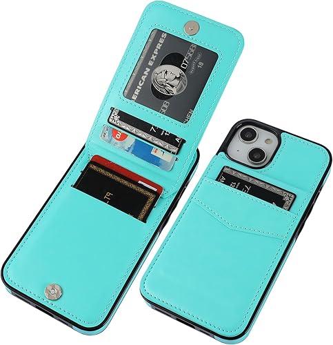 Miniatura 1 de KIHUWEY Funda compatible con iPhone 14 con soporte para tarjeta de crédito, cierre magnético de cuero de alta calidad, función atril, funda