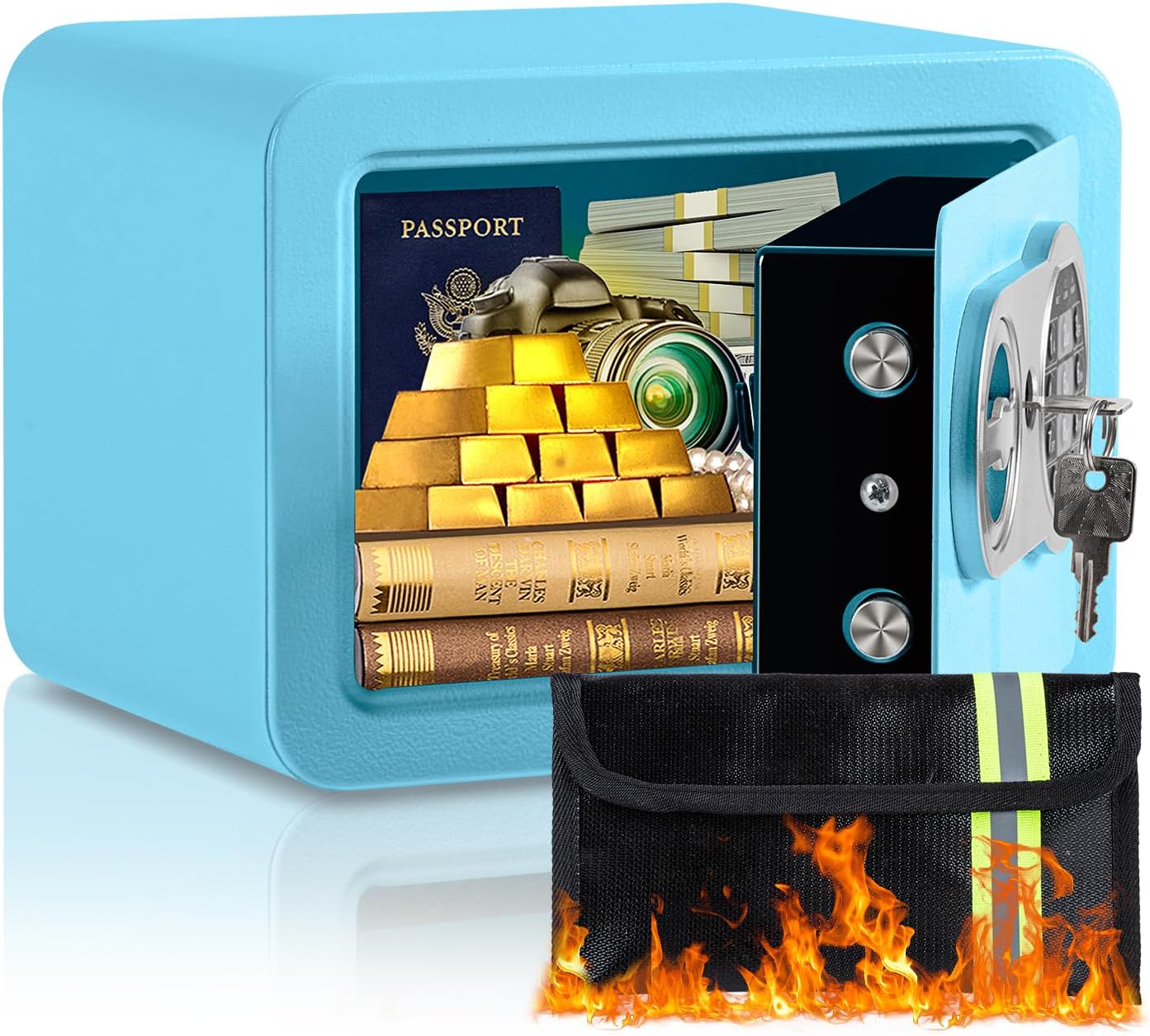 SAFE0.23立方フィート金庫 小型金庫 耐火バッグ 鍵&amp;パスコード付き デジタル電子セキュリティ貯金箱 現金 書類 自宅