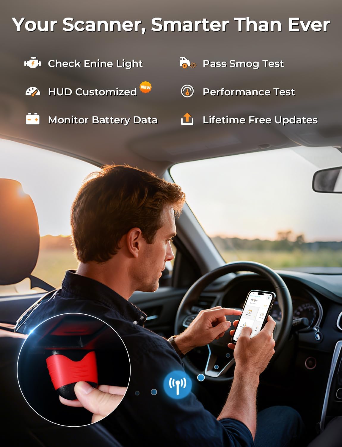 AUTOPHIX 3210 OBD2 Scanner Bluetooth, Wireless Code Reader for Car - Check Engine Light & Battery - Easy DIY Car Diagnostic Scanner Tool for 1996+ Vehicles, No Subscription Fee for iPhone & Android