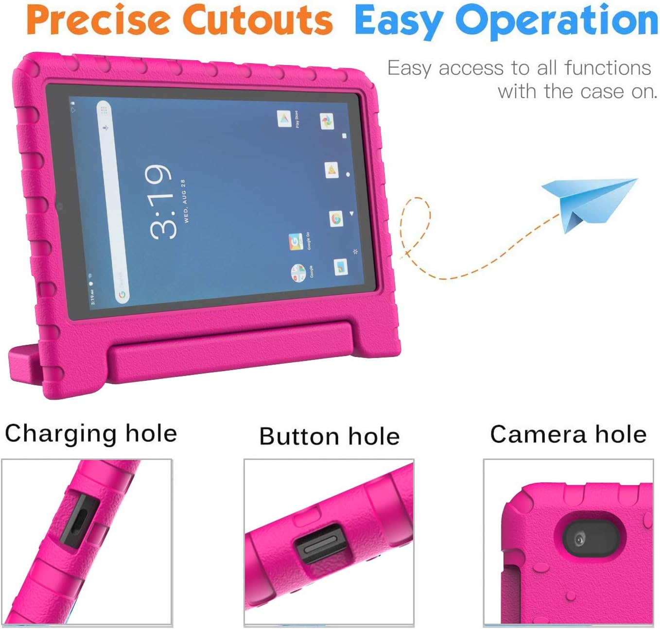 BMOUO Surf Onn 7 inch Tablet Case, Onn 7" Tablet Case for Kids, Shockproof Light Weight Handle Stand Case for Onn 7 inch Tablet 2020/2019 (Model 100005206/100015685), Rose