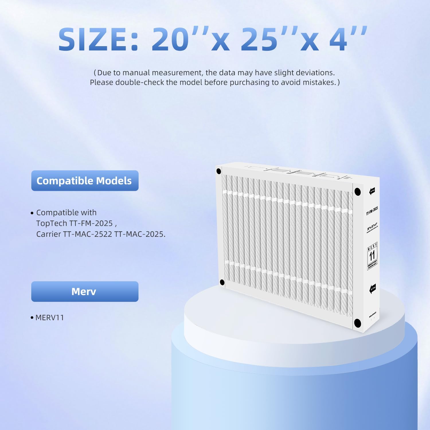 20x25x4 MERV 11 Replacemenrt Furnace Filters Compatible with TopTech TT-FM-2025,TT-MAC-2522,TT-MAC-2025, TTFM-2025QB,Collapsible (2-PACKS)