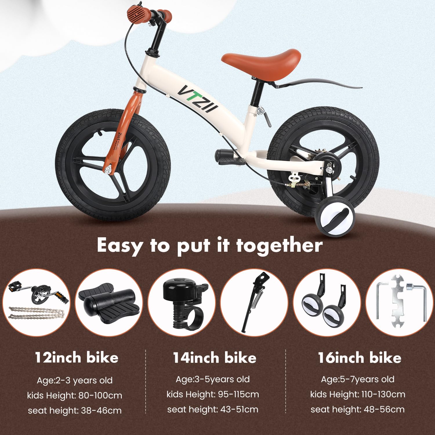 Laufrad 2 in 1 Kinderfahrrad für Kinder ab 2 3 4 5 6 7 Jahre,mit Bremse Stützräder Pedalen,12 14 16 Zoll Kinderlaufrad