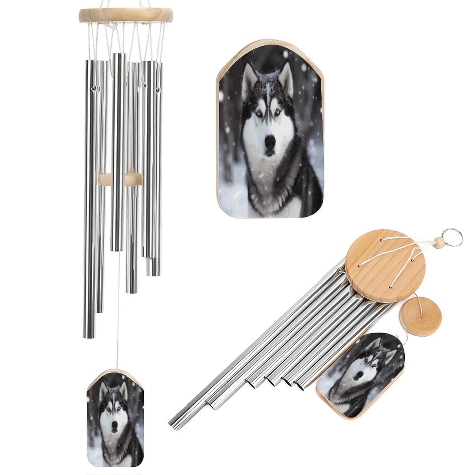Btcowzrv Style Husky In Snow Dog Wind Chimes For Outside, Hanging Windchimes With 6 Aluminum Tubes, Memorial Wind Chime For Patio Backyard Garden And Outdoor Decor