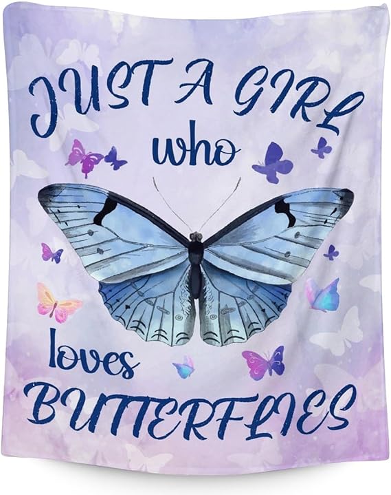 Butterfly Blanket Gifts - 30"x40" Cute Throw for Women, Girls - Purple Soft Fuzzy Blankets for Couch & Office