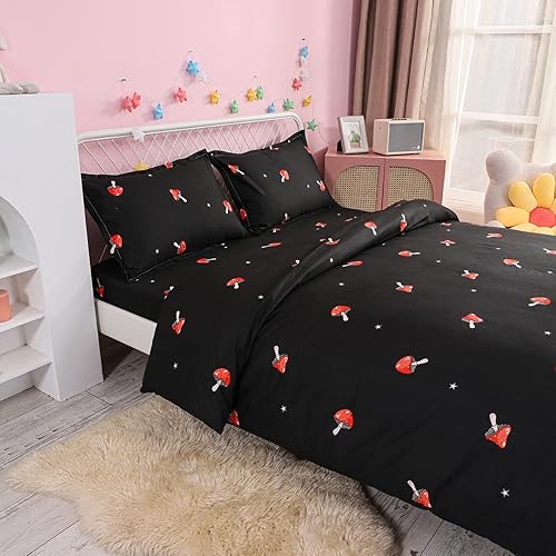 Miniatura 3 de Juego de ropa de cama de hongos tamaño Queen para niñas, bonita decoración de hongos, funda de edredón reversible de dibujos animados Kawaii con