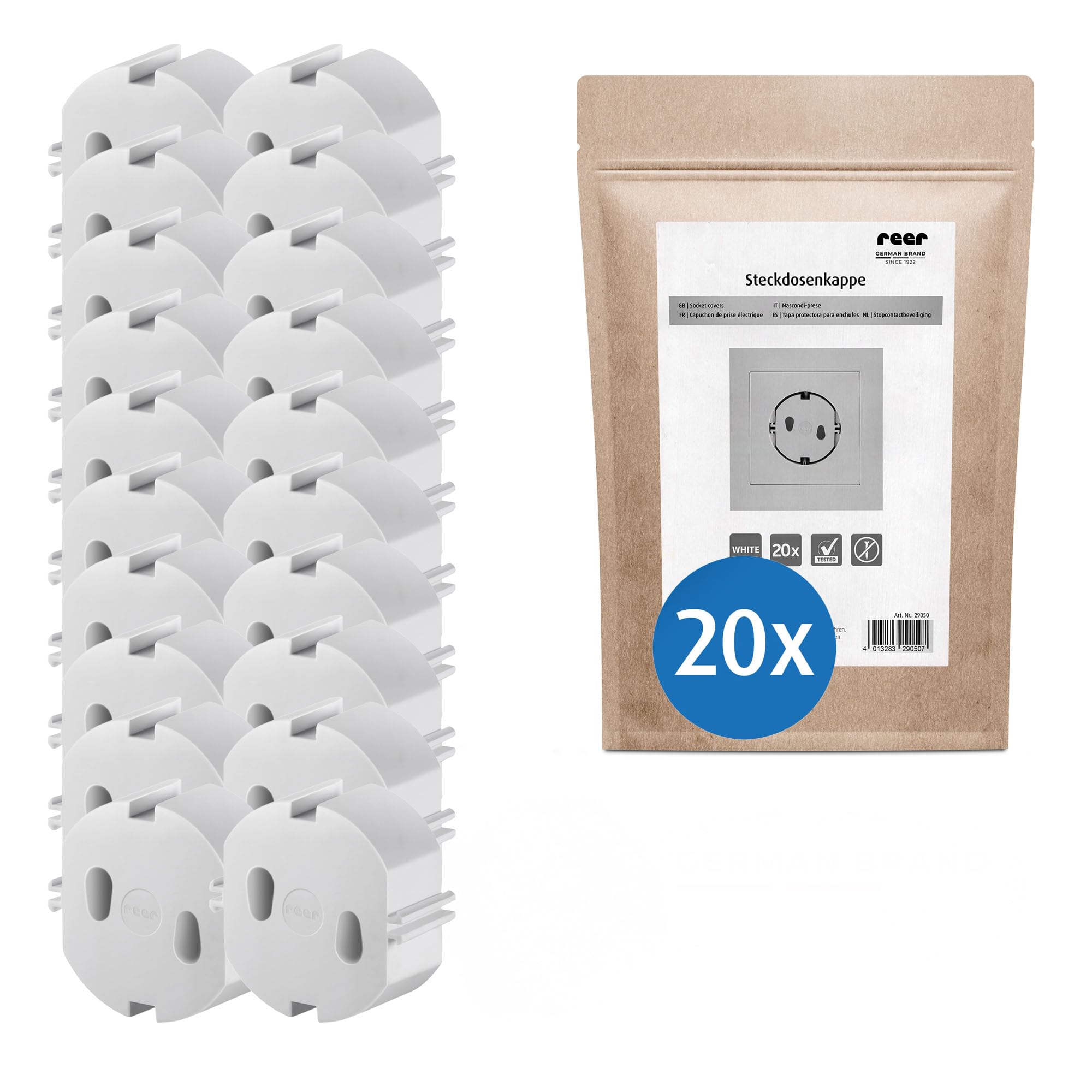 reer Steckdosenkappe, das Original vom Erfinder des Steckdosen-Schutzes, weiß, 20 Stück