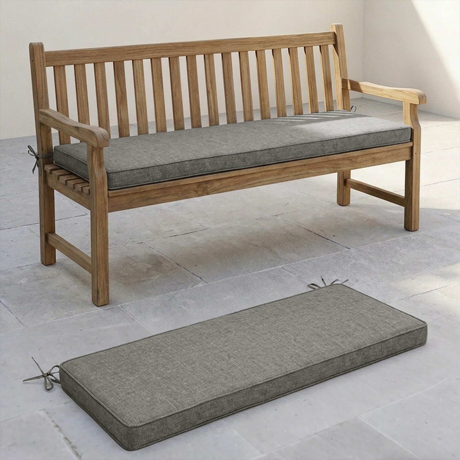 5cm Dicke Bankkissen aus Leinen Bankauflage 105x45cm Sitzkissen Bank mit Rutschfester Unterseite und Paspel, Sitzbank Kissen für Sitzauflage Sitzpolster,Warmes Grau