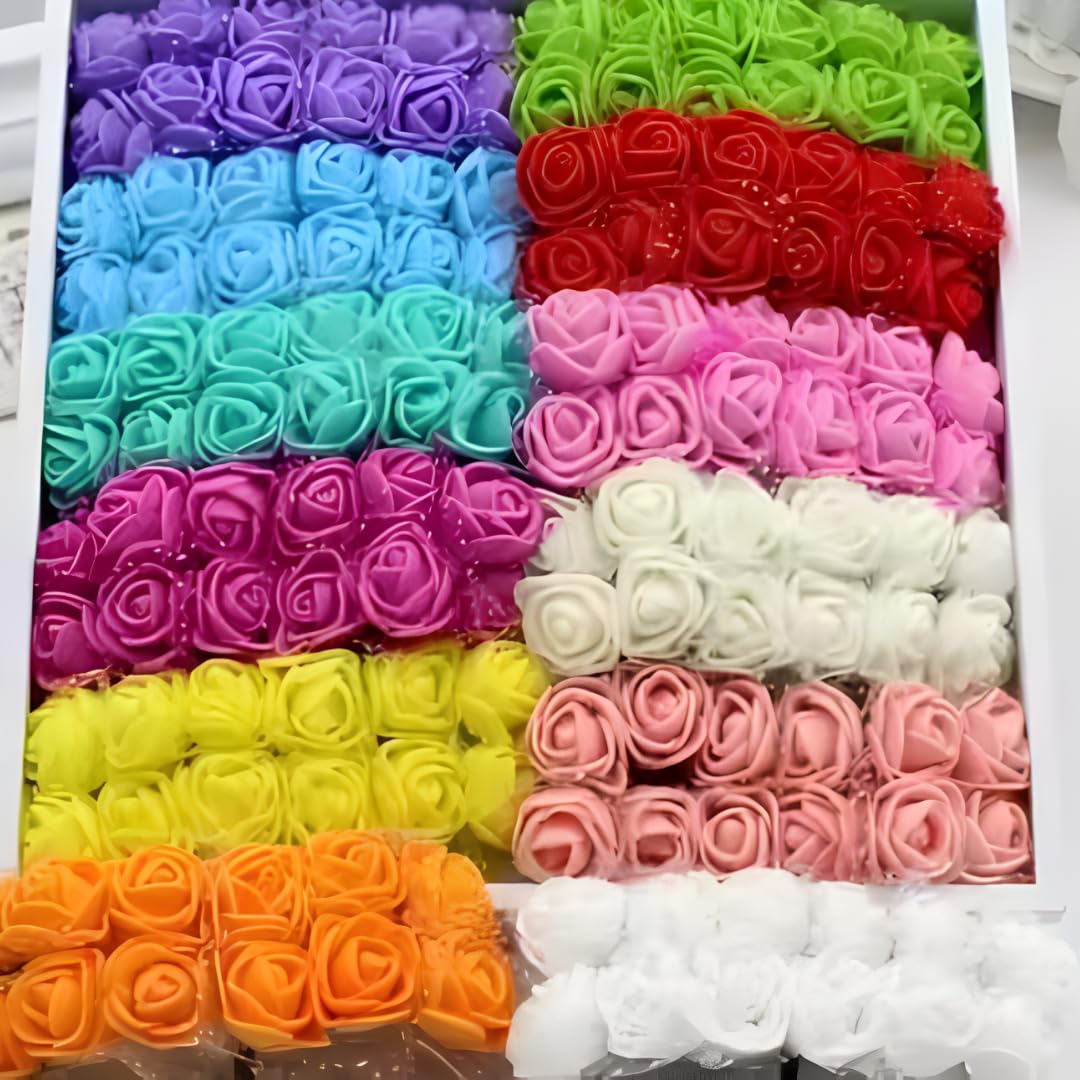 144 Pcs Artificial Mini Foam Rose Flowers (2cm) – Mixed Color Craft Roses for DIY Decoration, Gift Packing, Scrapbooking, Bouquets, Wedding Decor, Hair Accessories & Art Projects
