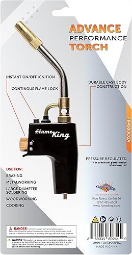 Miniatura 3 de Flame King FK4500CGA - Cabezal de antorcha de propano de alta intensidad con llama ultra remolino para soldar, soldar, fontanería, carbón de