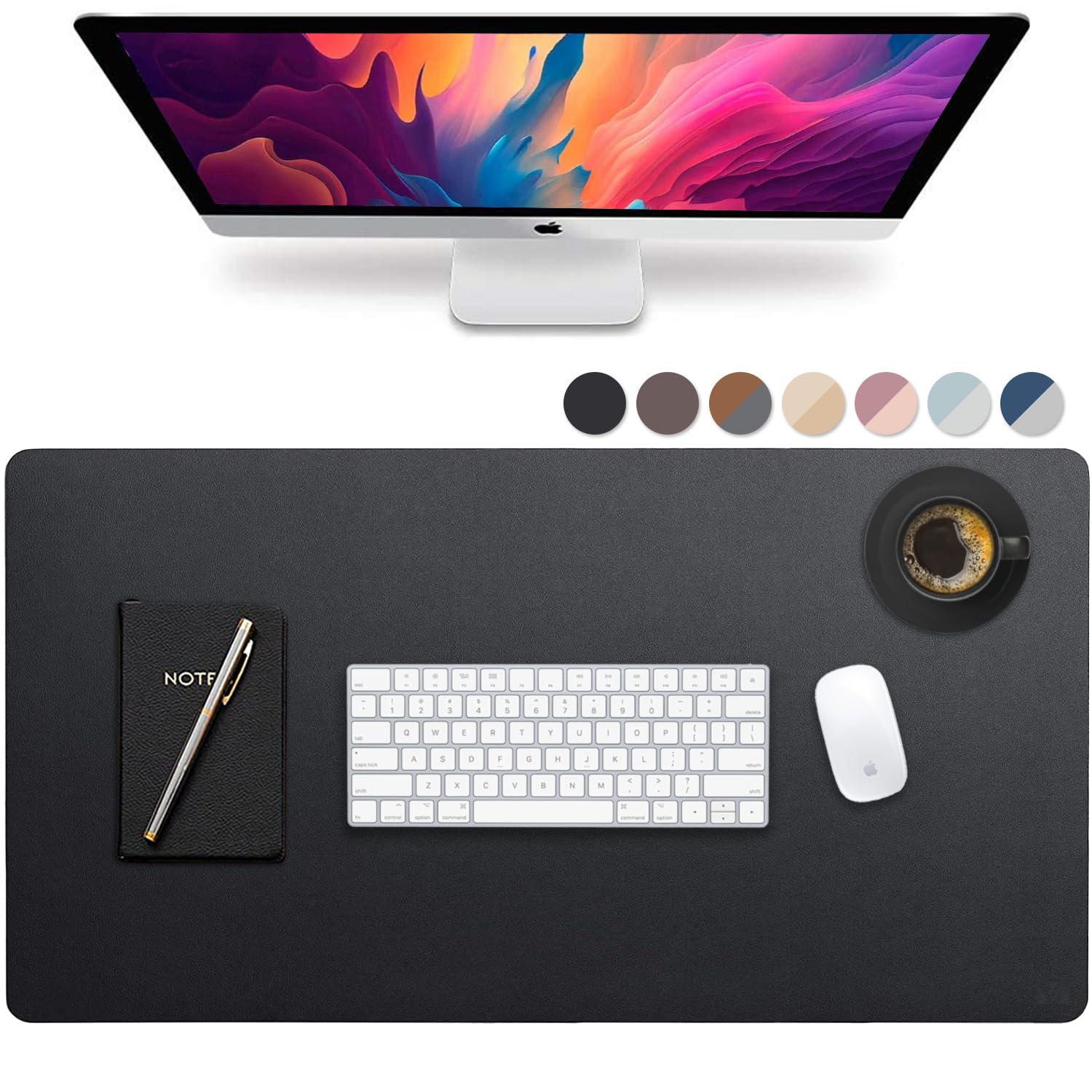 Vine Creations Leather Desk Mat Large 32" x 17", Desk Protector Mat, PU Leather Desk Pad, Large Mouse Pad, Desk Blotter, Desk Pads on Top of Desks, Desk Matt for Desktop, Office Desk Mat (Black) 32" x 17" Black