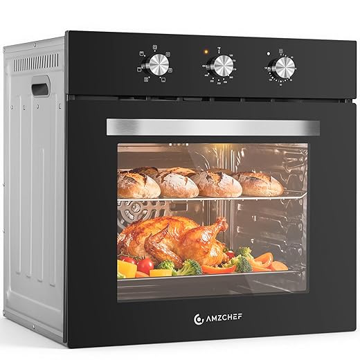 AMZCHEF Wall Ovens 24 inch Electric: 2800w Single Wall Oven with 6 Cooking Modes, 2.72 Cu.Ft. Electric Wall Oven, Convection Oven with Mechanical Knobs Control, Black