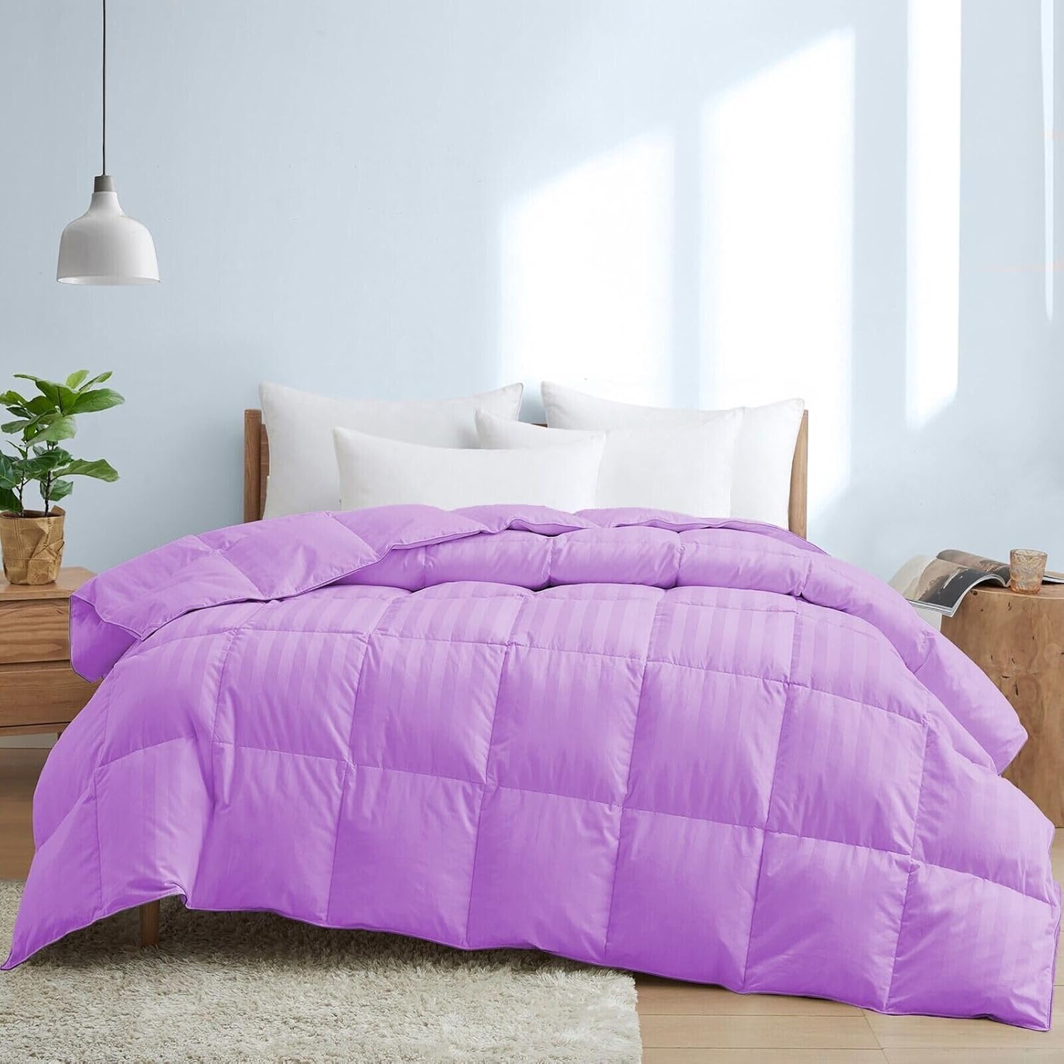 Premium 1000 Thread Count King Size 1 Piece Comforter (500GSM Fiber Fill) Lilac Stripe 100% Egyptian Cotton, (94"X104")