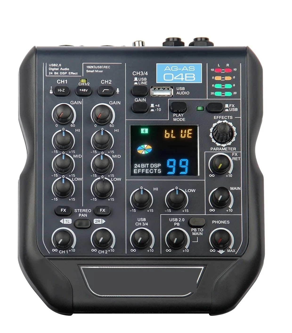 4-Kanal-Mini-Mischpult 24Bit 192KHz Audiomixer 99 DSP-Effekte Bluetooth,Universelle Kompatibilität