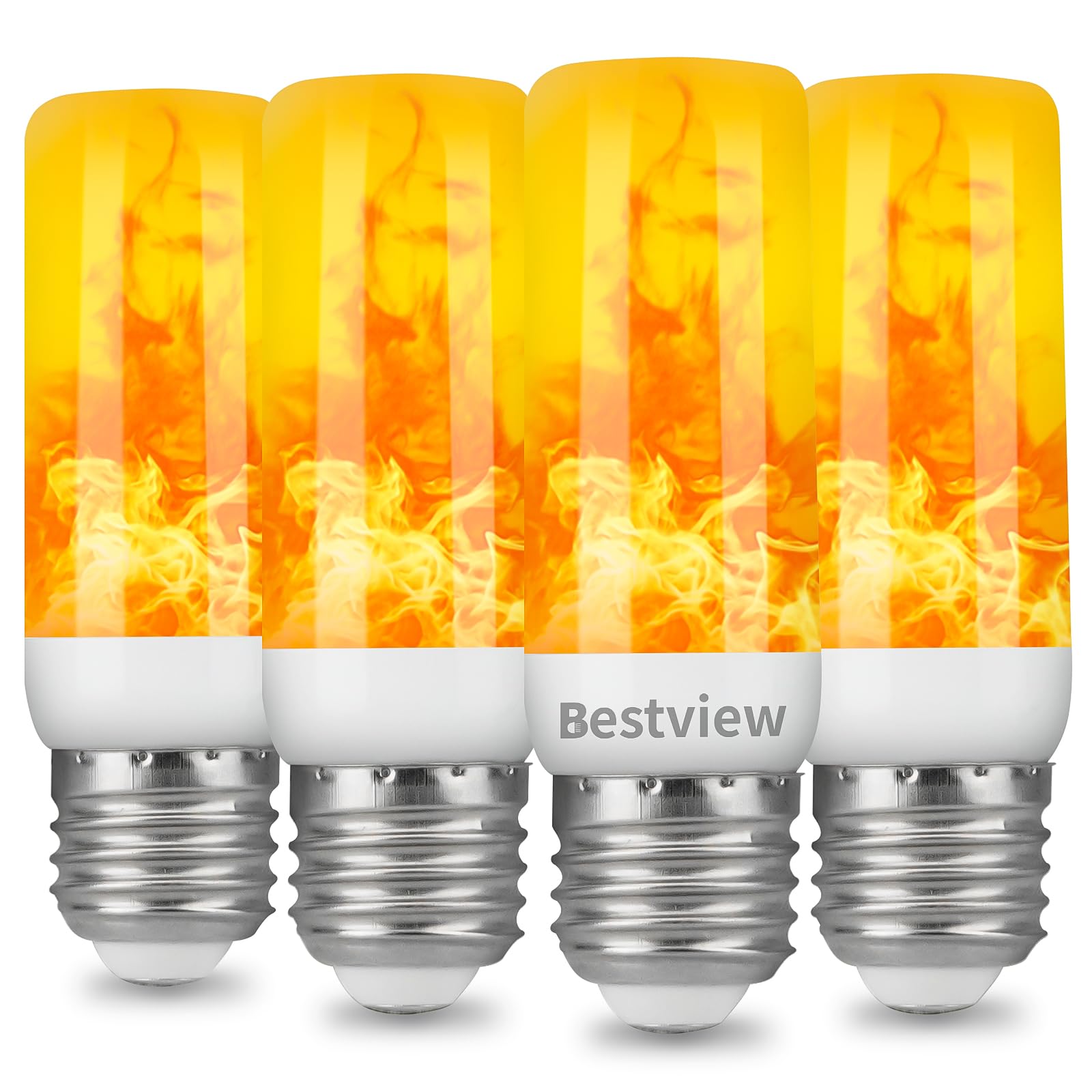 Bestview LED Flame Effect Light Bulbs,4 Modes Smart E26/E27 Base Flickering Fire Light Bulb with for Halloween, Christmas, Party, Porch, Indoor&