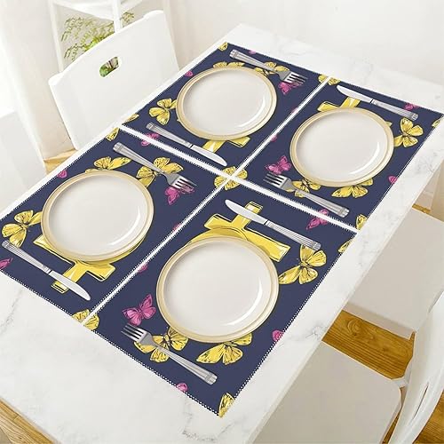 Miniatura 5 de Crosss Skull Navy Placemats Set of 6 Resistant Table Mats Washable Place Mats for Dinner Party Table Decoration