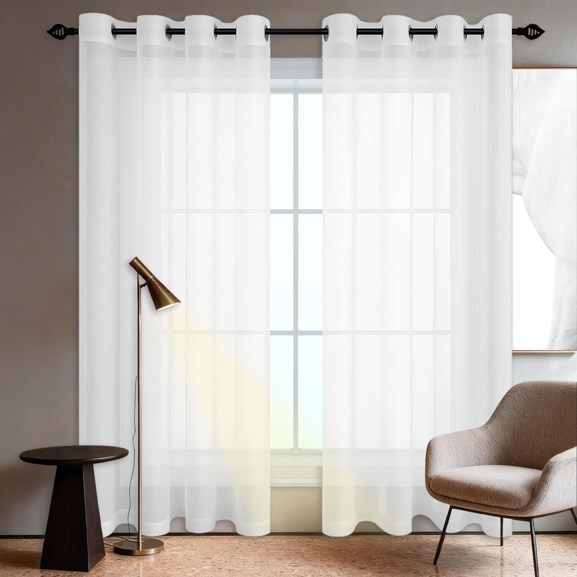 Rideau voilage oeillets blanc 265x255 cm rideau transparent chambre et salon