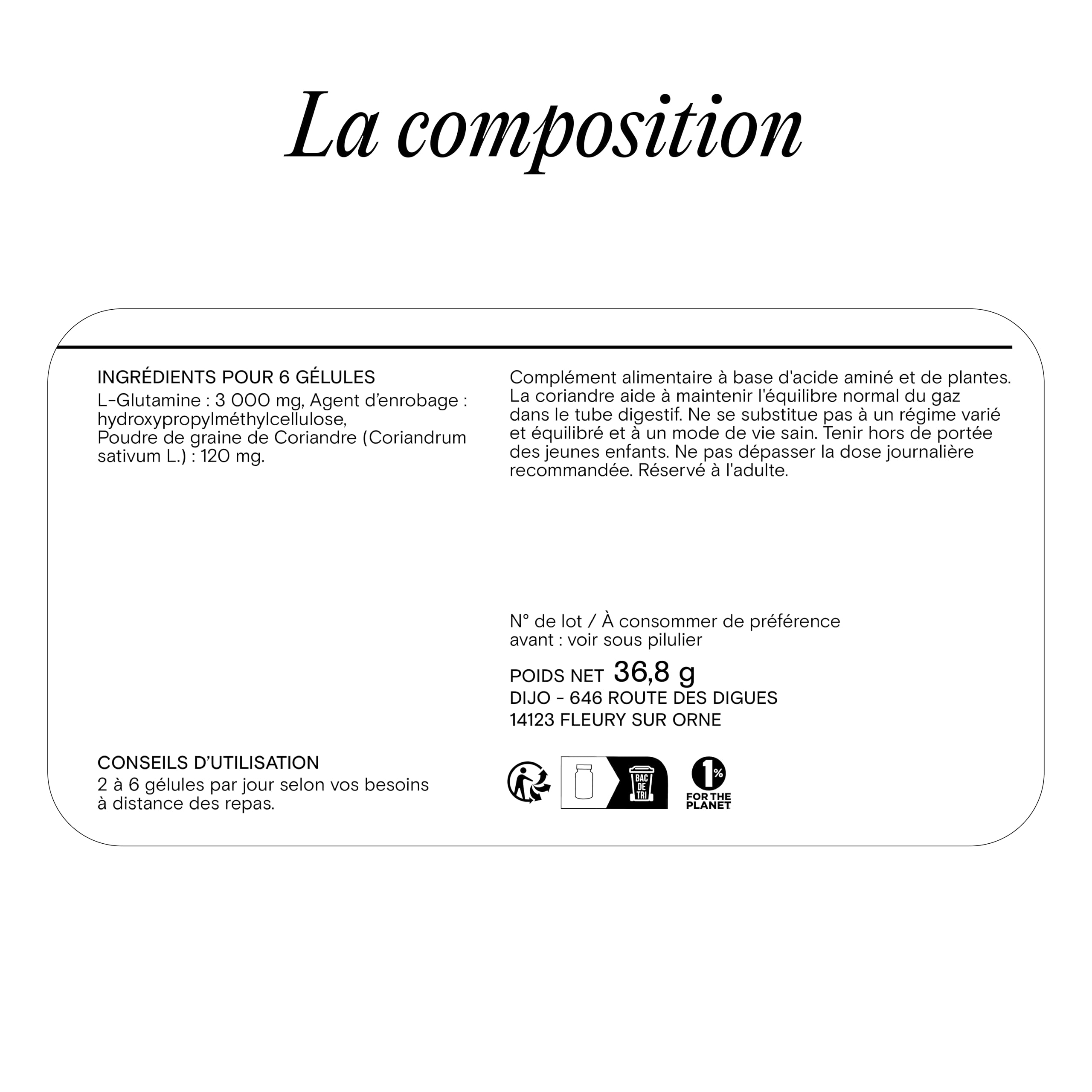 DIJO - L-Glutamine - Acide Aminé Renforce la Paroi Intestinale - Made in France Vegan Gluten Free Sans Lactose - 60 Gélules Cure 1 mois