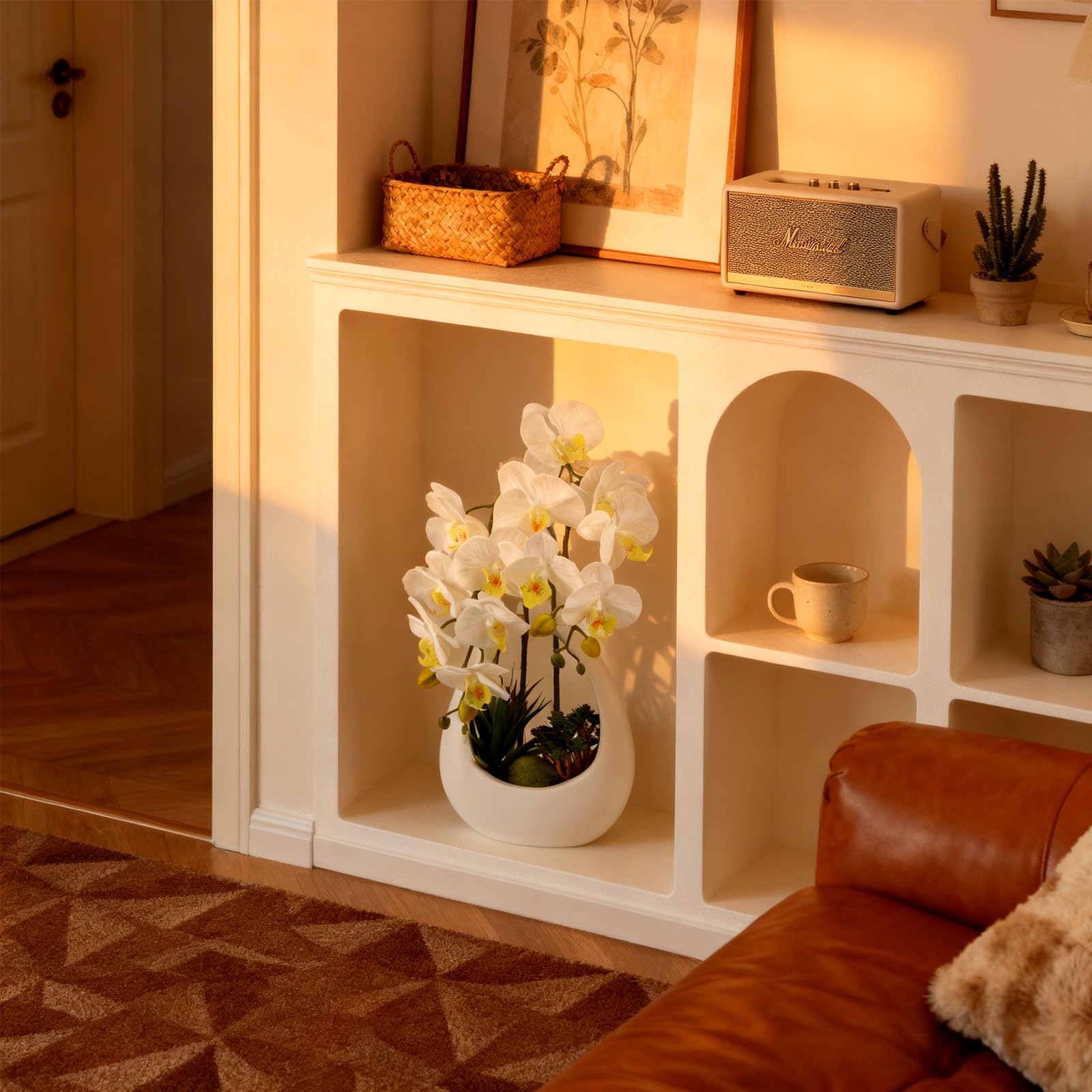 PlusFive Orchidées artificielles en pot - Phalaenopsis - Fleurs artificielles blanches en soie - 39 cm - Orchidées artificielles comme véritables pour décoration intérieure, décoration de table