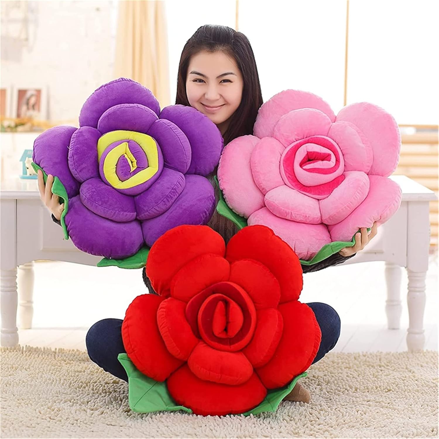 Flower Throw Pillow Seating Cushion Floor Pillows Cushions Patio Furniture Cushions Throw Pillow Inserts (70 CM, Purple)
