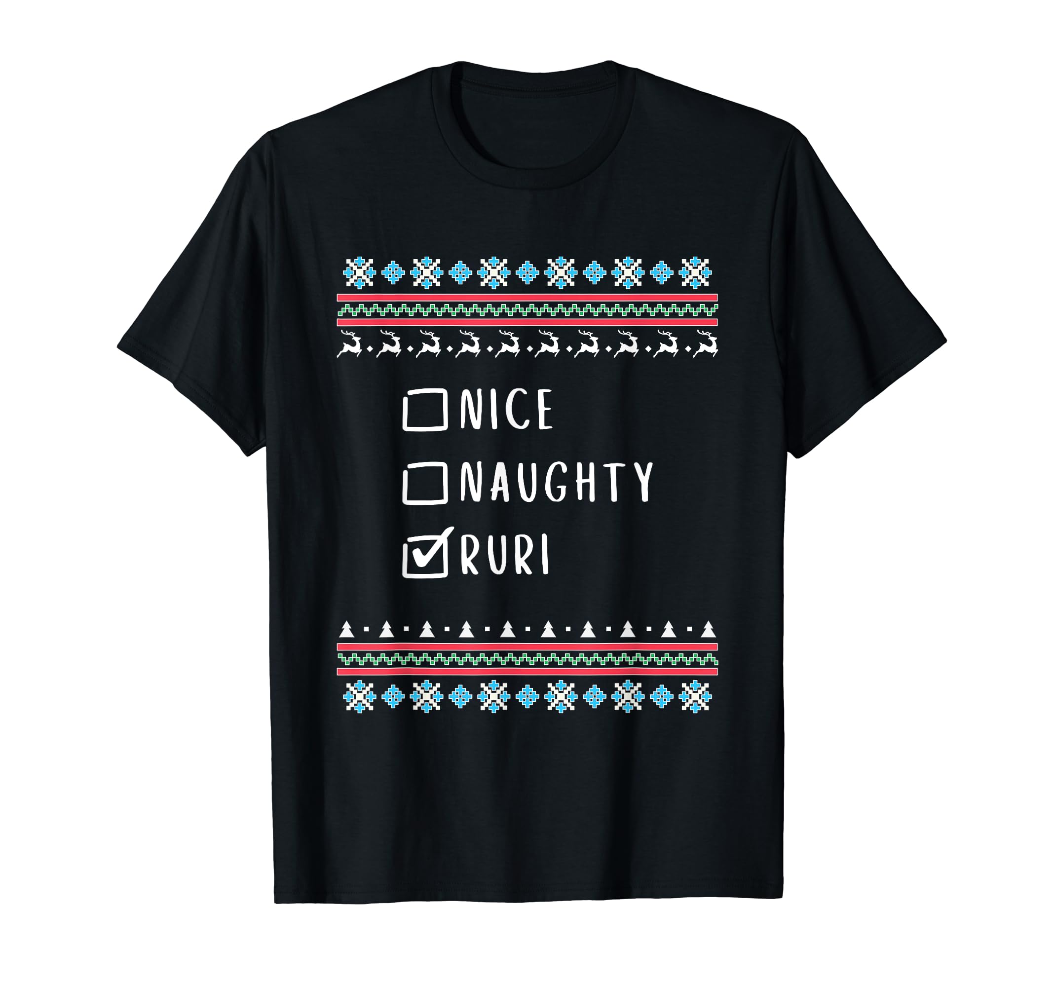 Nice, Naughty, Ruri Christmas Ugly Sweater Style T-Shirt