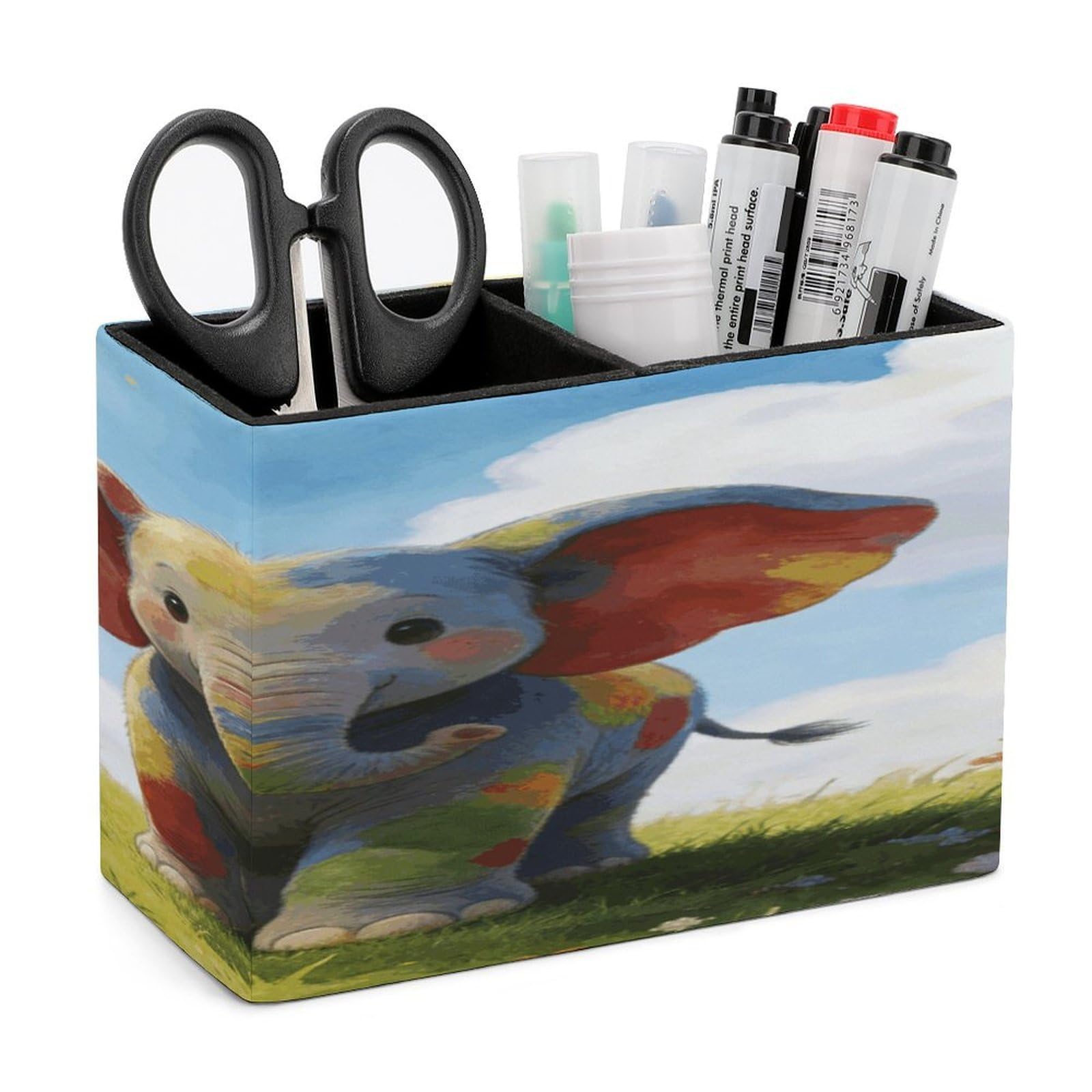 LZQPOEAS Colorful Baby Elephant Pen Holder Double Compartments Pen Cup Makeup Brush Holders Leather Pencil Holder Locker Organizer for Work Locker Accessories Modern Pencil Cup for Desk
