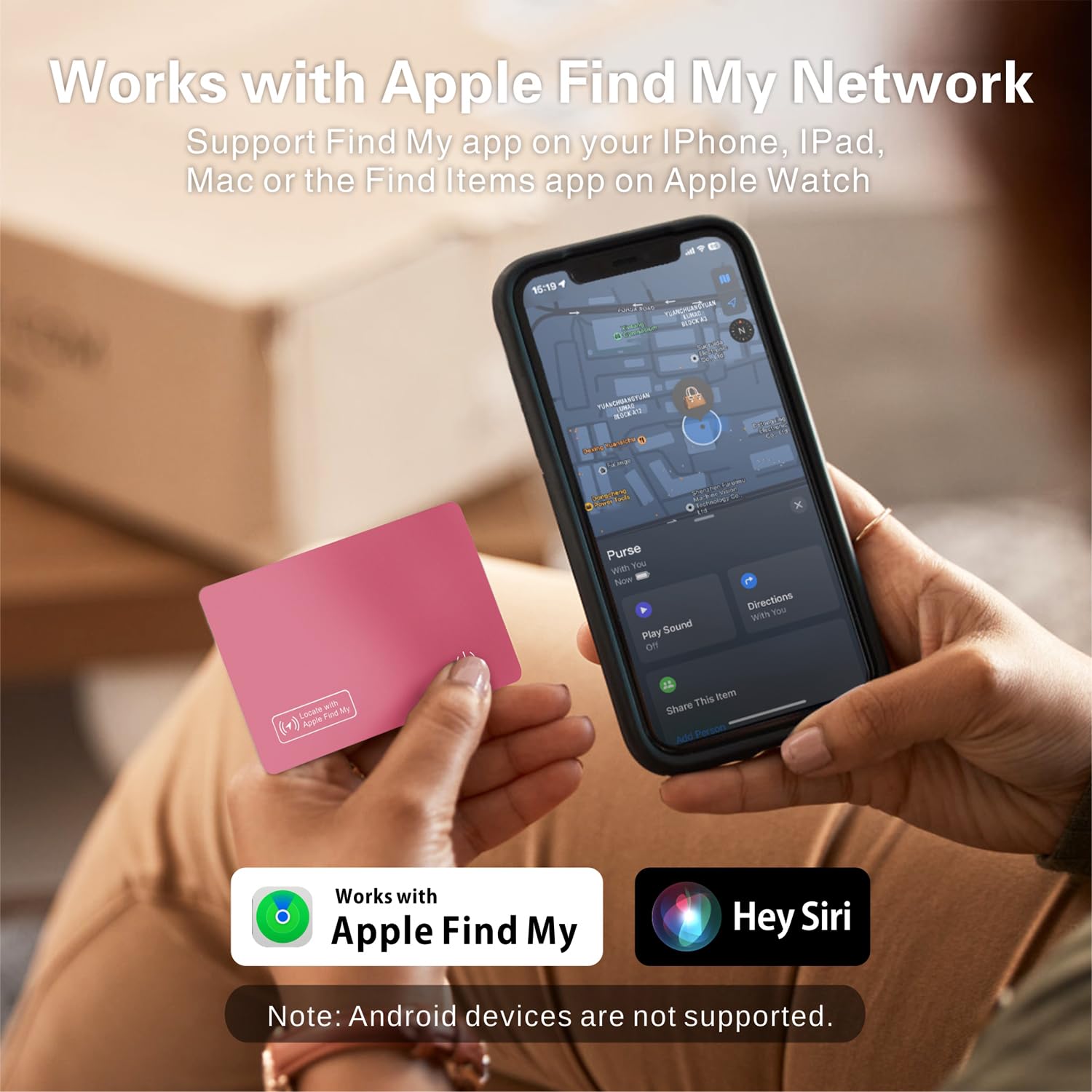 Reyke Scheda di tracciamento del Portafoglio Sottile, compatibile con Apple Find My (solo iOS), per etichette bagagli, telefoni cellulari, passaporti, rosa