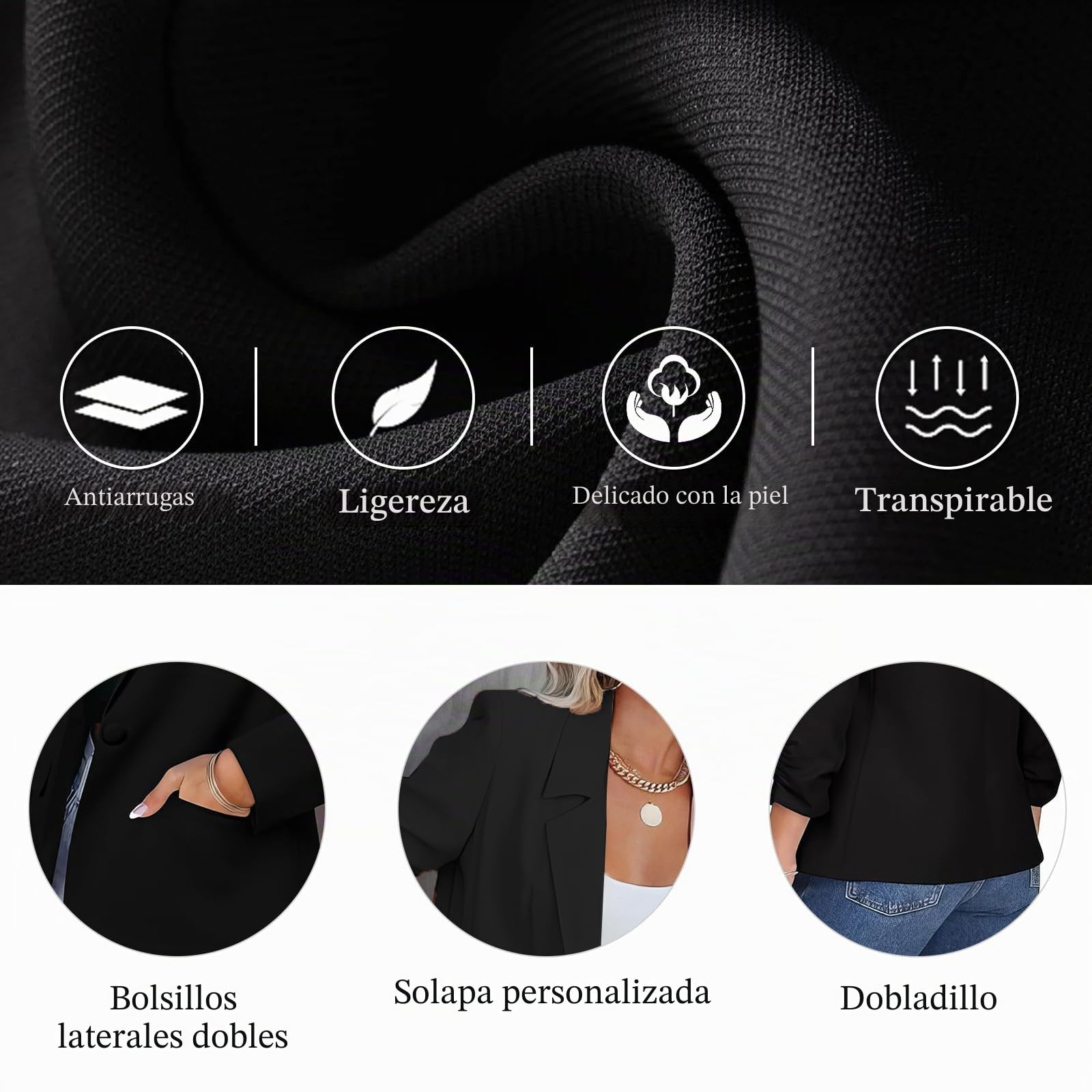 Blazer de Mujer - Chaqueta de Traje Holgada de un Solo Pecho con Abertura Frontal para el Trabajo, Chaquetas de Negocios con Cuello de Solapa y Manga Larga.