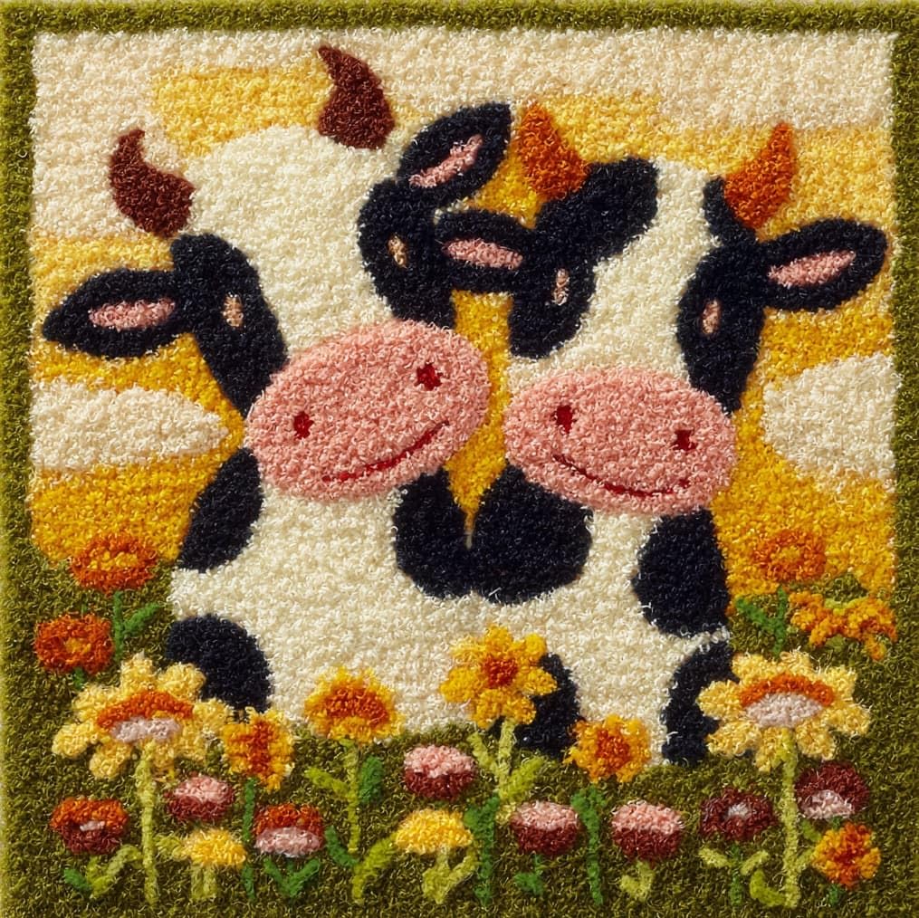 AxiangziK Latch Hook Cushion Kit for Adults & Beginners,Cows and Flowers