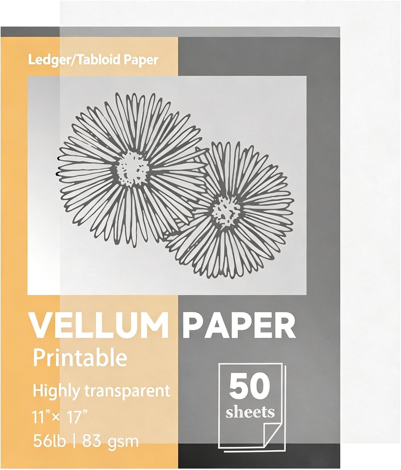 Translucent Vellum Paper,11 x 17 inches Printable Vellums Tracing Paper,50 Sheets 56lbs/83gsmfor Tracing, Drawing, Sketching, Card Overlays, Invitations Belly Bands, Envelope, Lantern(LPVP-02)