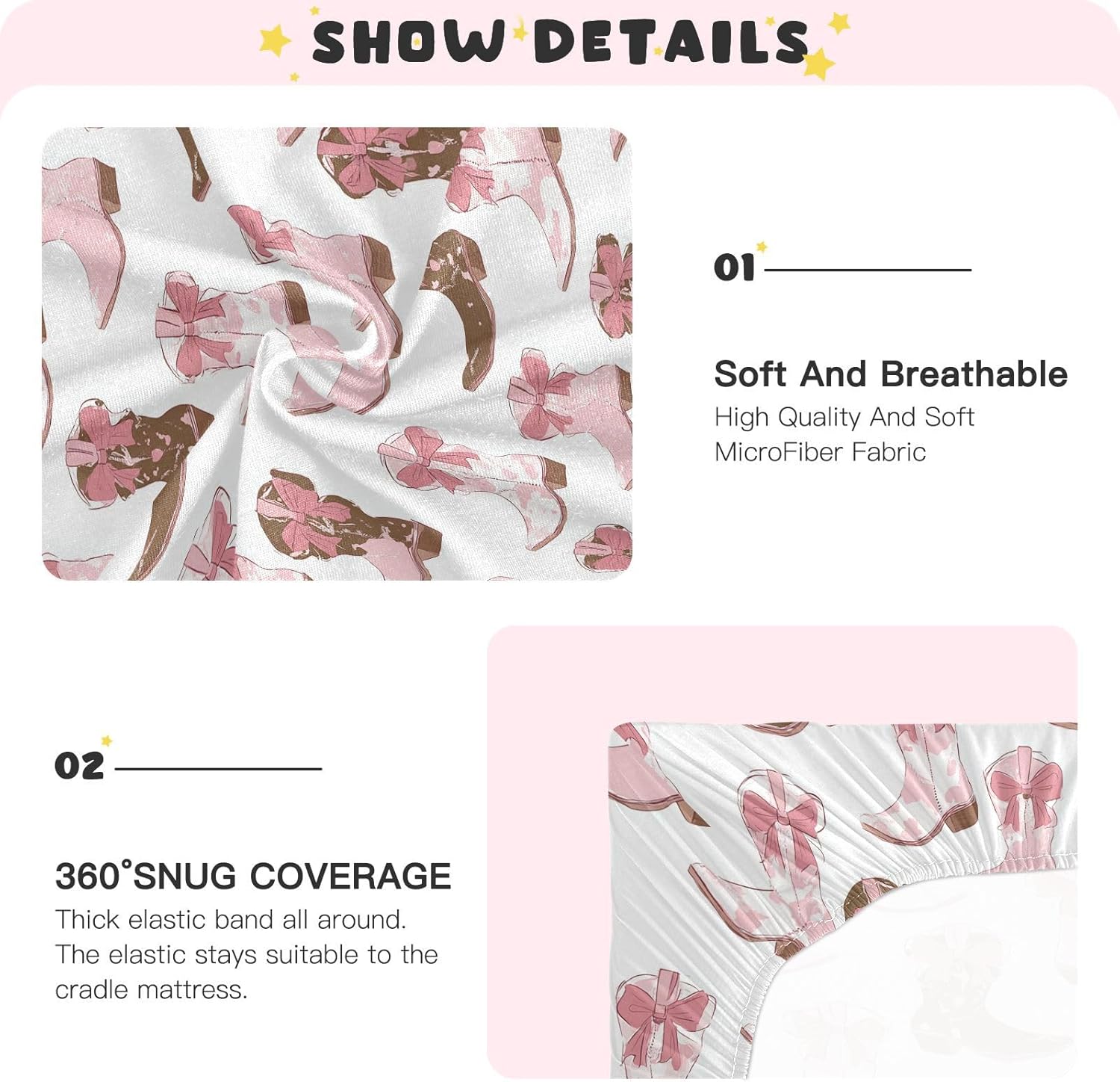 Pfrewn ベビーベッドシーツ 男の子 女の子 カウガール ブーツ ピンク フィット ベビーベッドシート 標準ベビーベッドマットレ