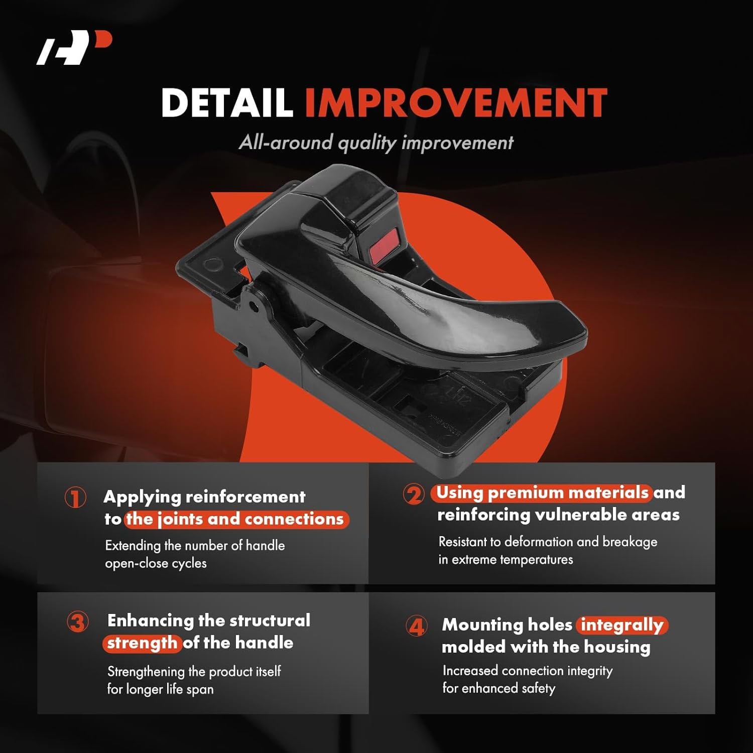 A-Premium Inside Interior Door Handles Compatible with Hyundai Tucson 2006 2007 2008 2009, Smooth Black, 4-PC Set, Front & Rear Driver and Passenger Side