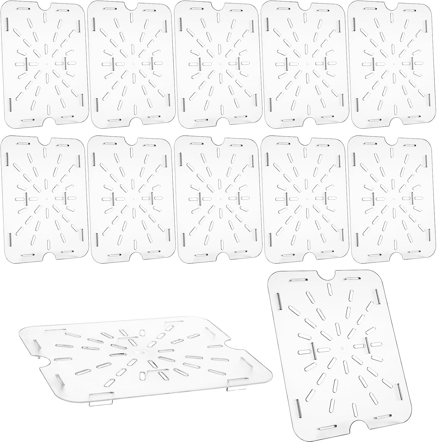 12-Pack Acrylic Food Drain Trays, Clear Plastic Drain Shelf for 1/2 Size Food Pans, Countertop Mount, Dishware
